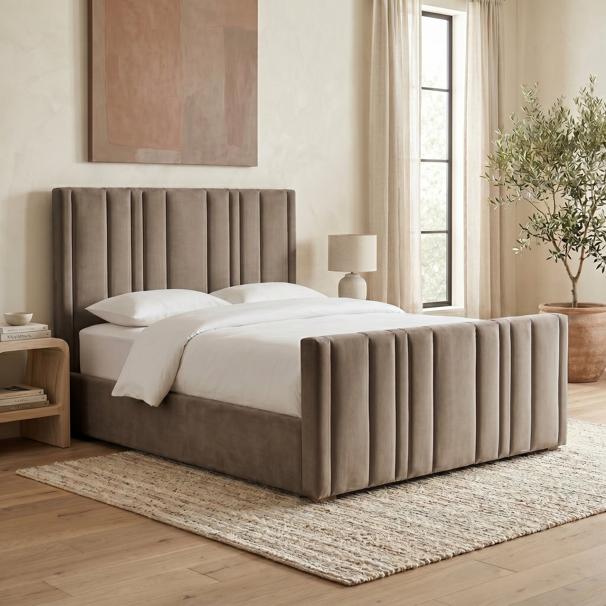 Upholstered Platform Bed with Vertical Channel Tufting