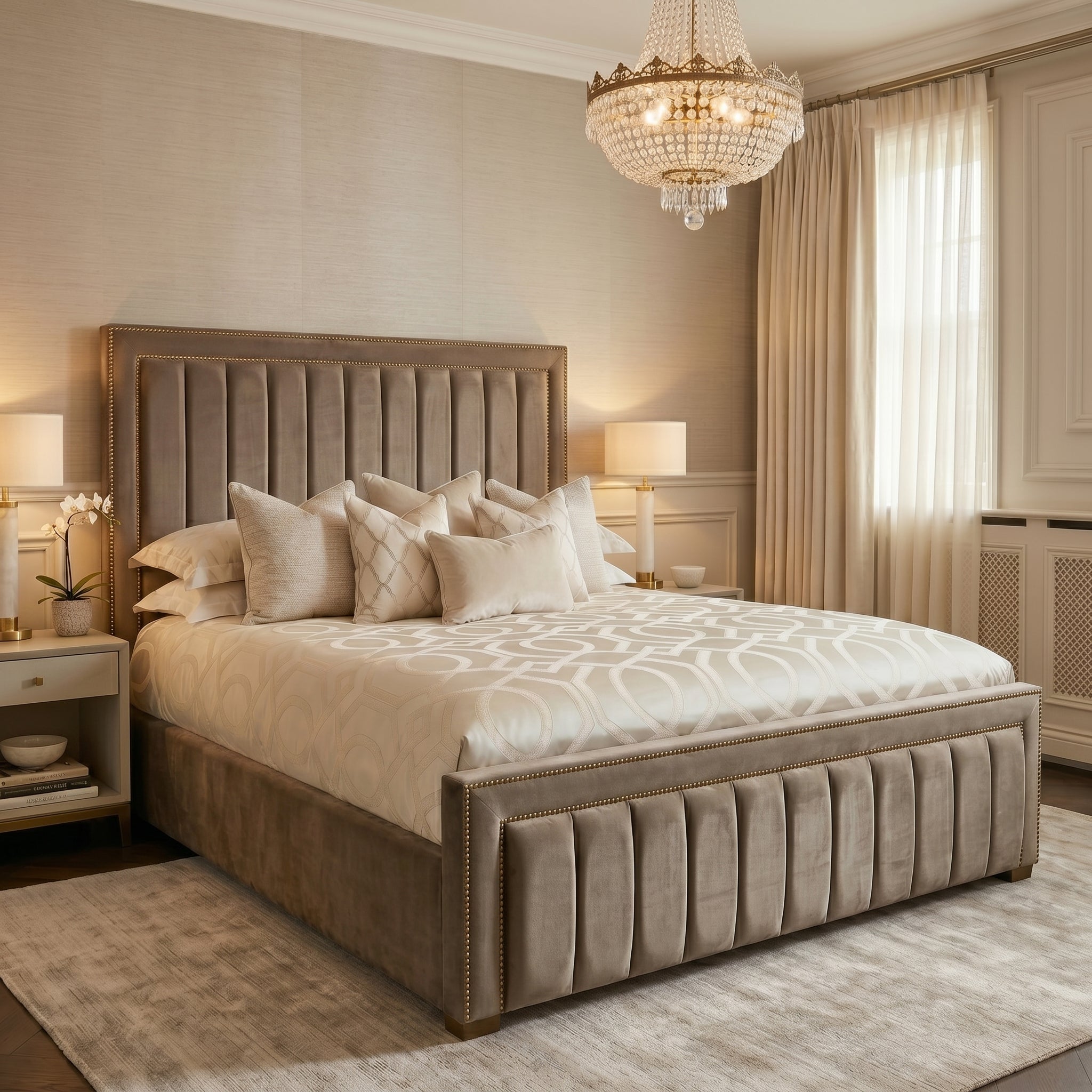 Modern Stripe King Panel Bed Frame