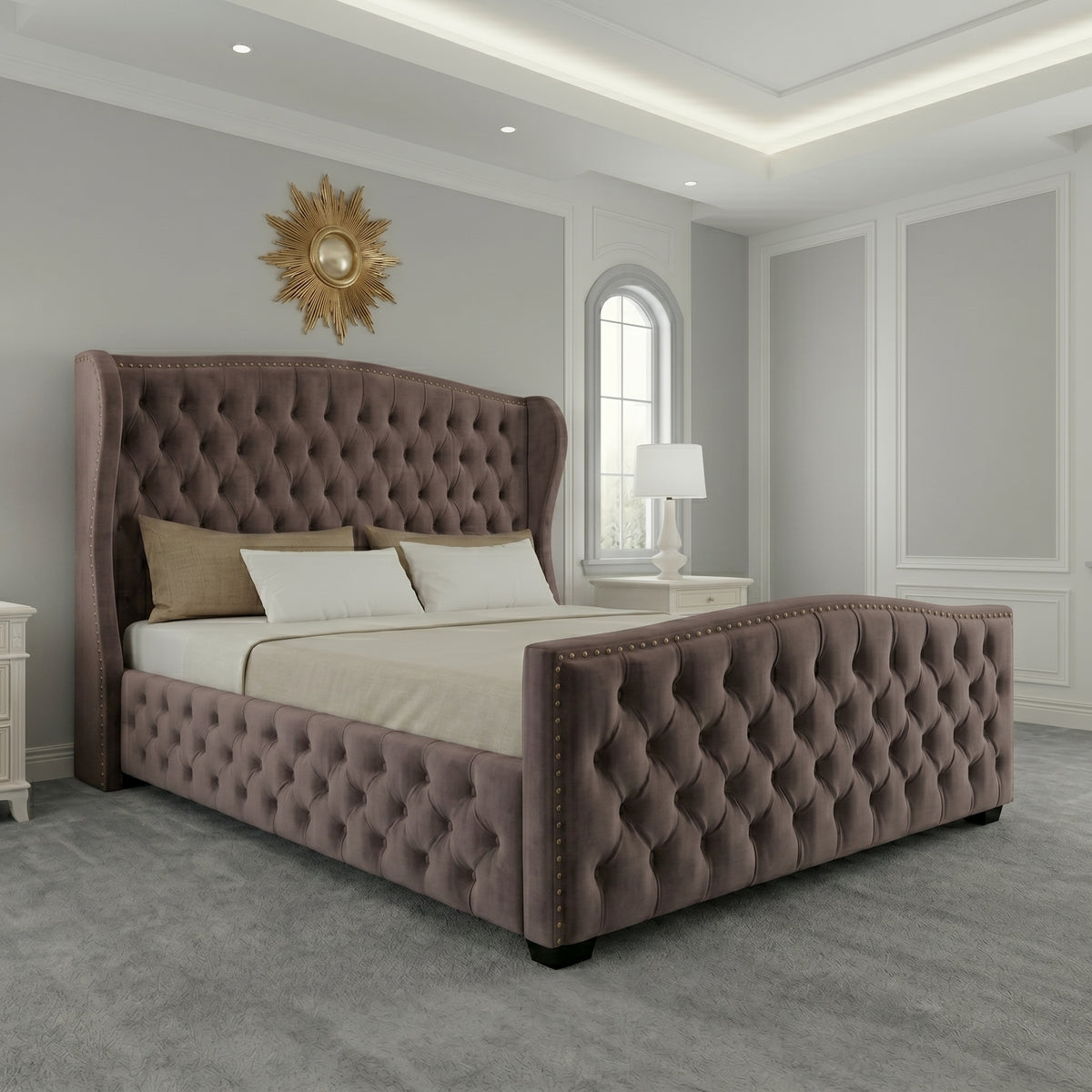 Buckingham Wingback Upholstered Bed with Classic Design - ORCHID FURNITURES