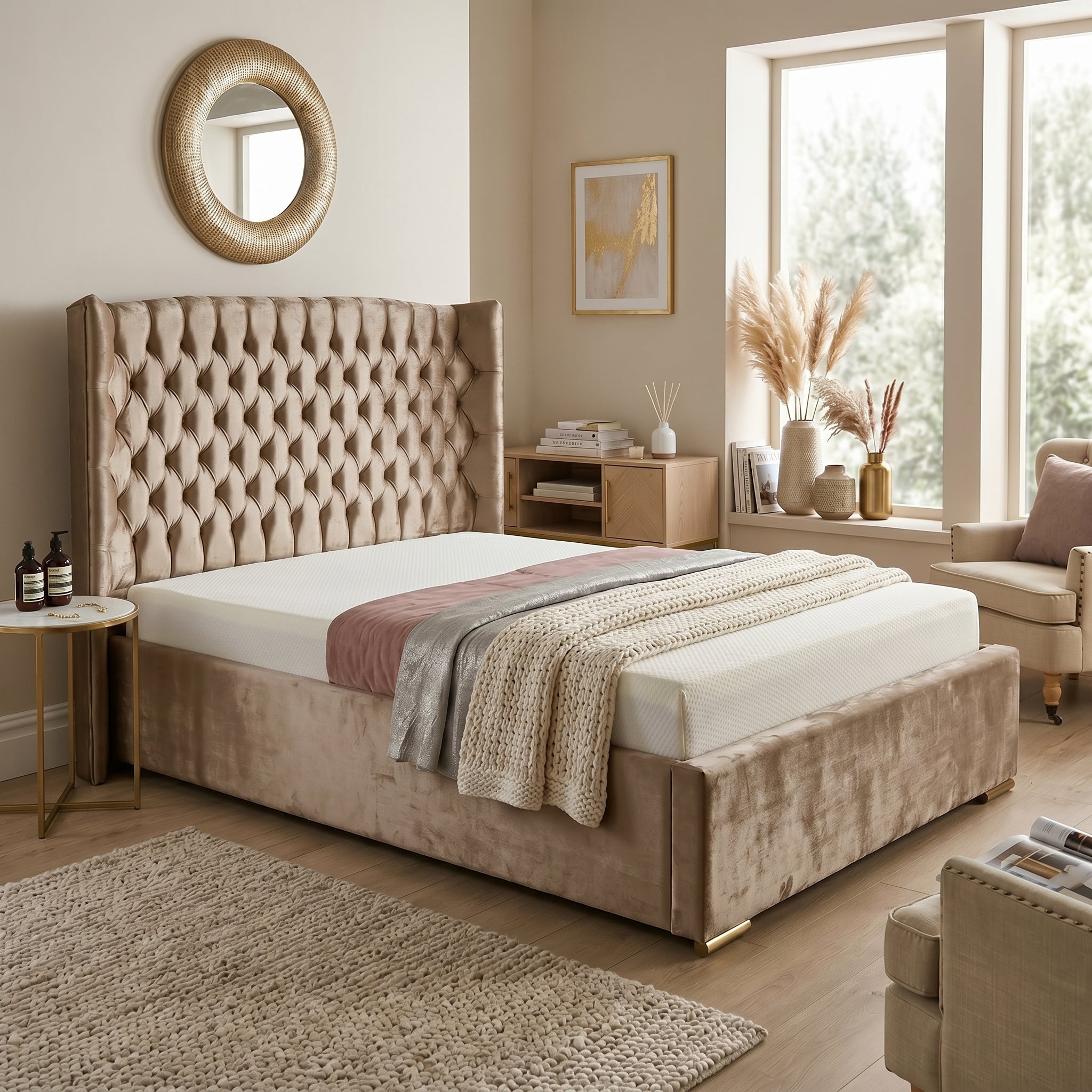 Orchid Upholstered Chesterfield Wing Bed | Orchid Furnitures UK