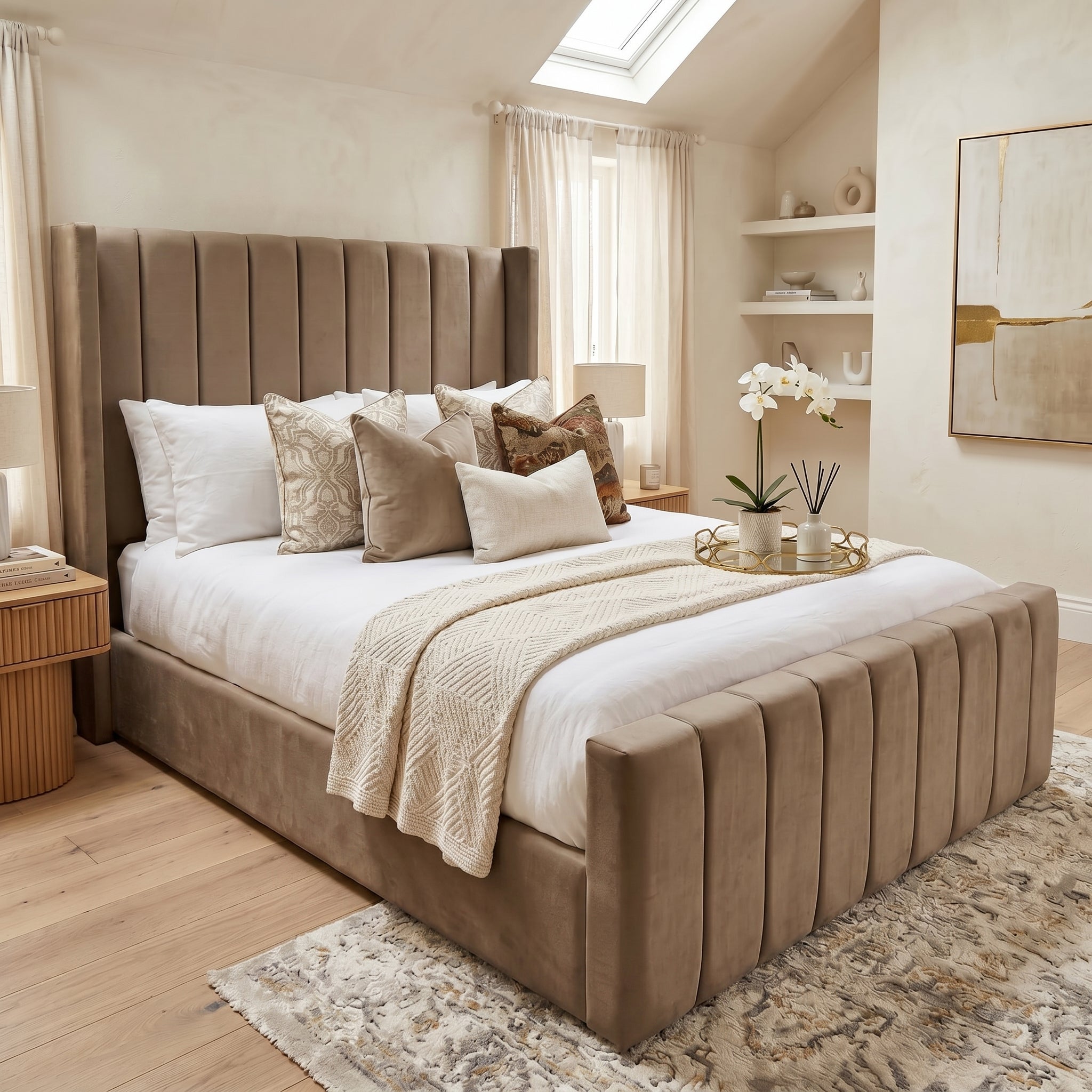 Wingback Line Panel Upholstered Bed Frame