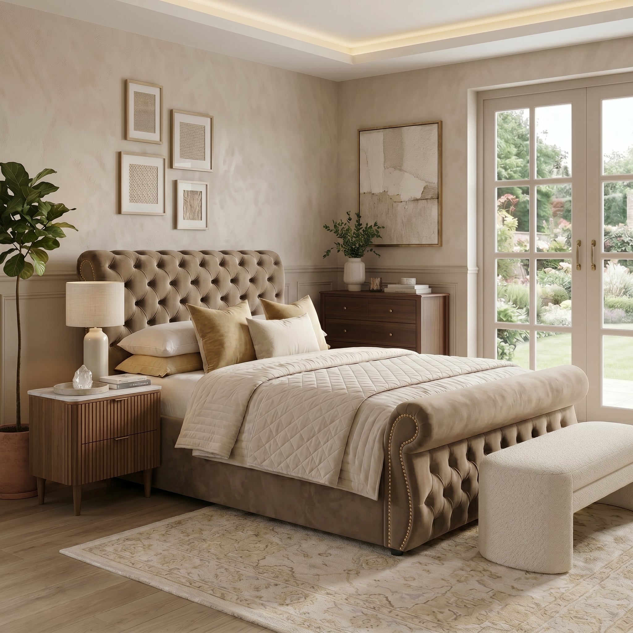 Elegant Upholstered Bed with Ottoman Storage Option