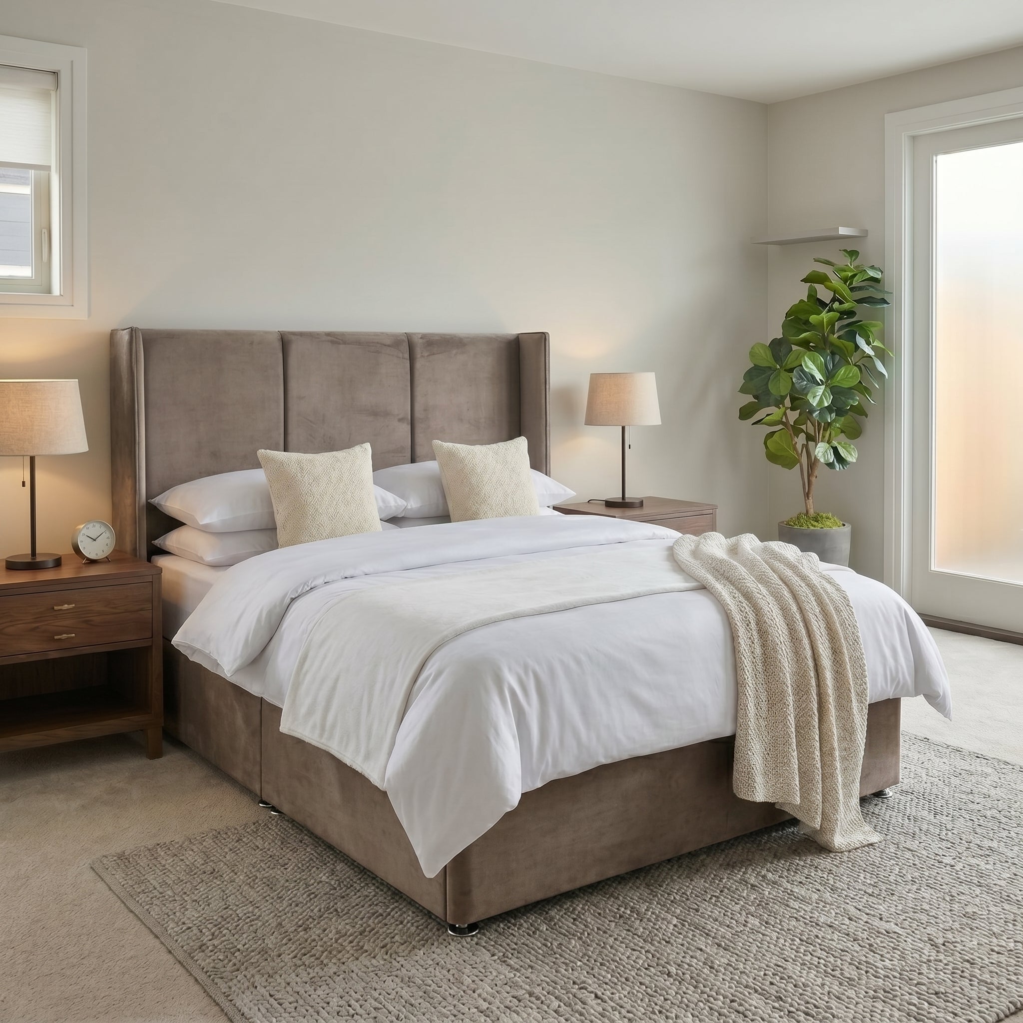 Wingback Upholstered Ottoman Bed Frame
