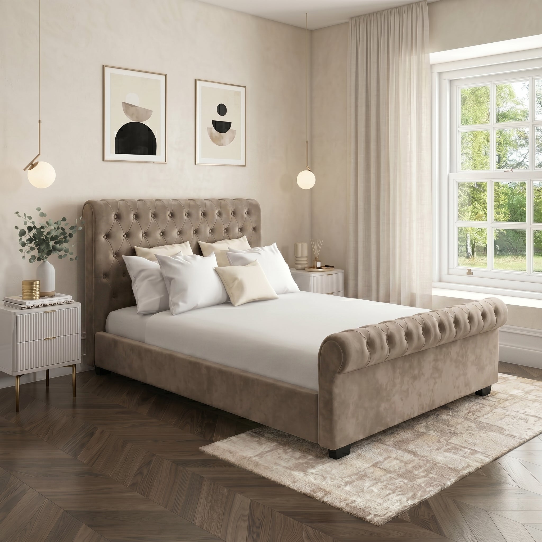 Elegant Modern Tufted Bed with Upholstered Frame