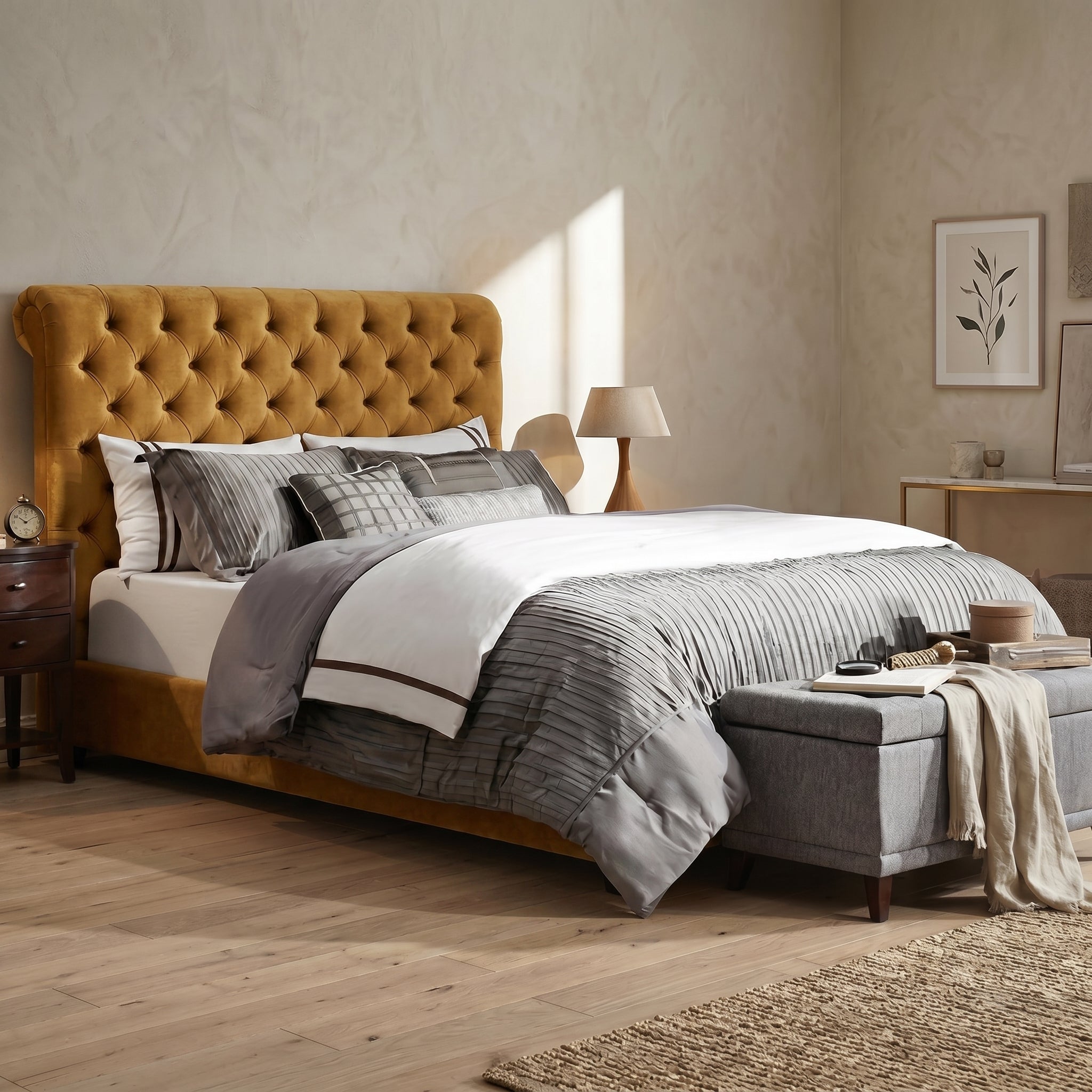 Chesterfield Cream Sleigh Bed King Size