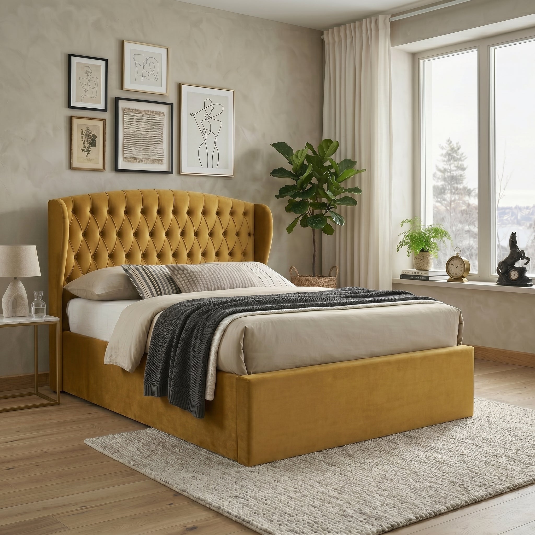Elegant Blue Upholstered Ottoman Storage Bed