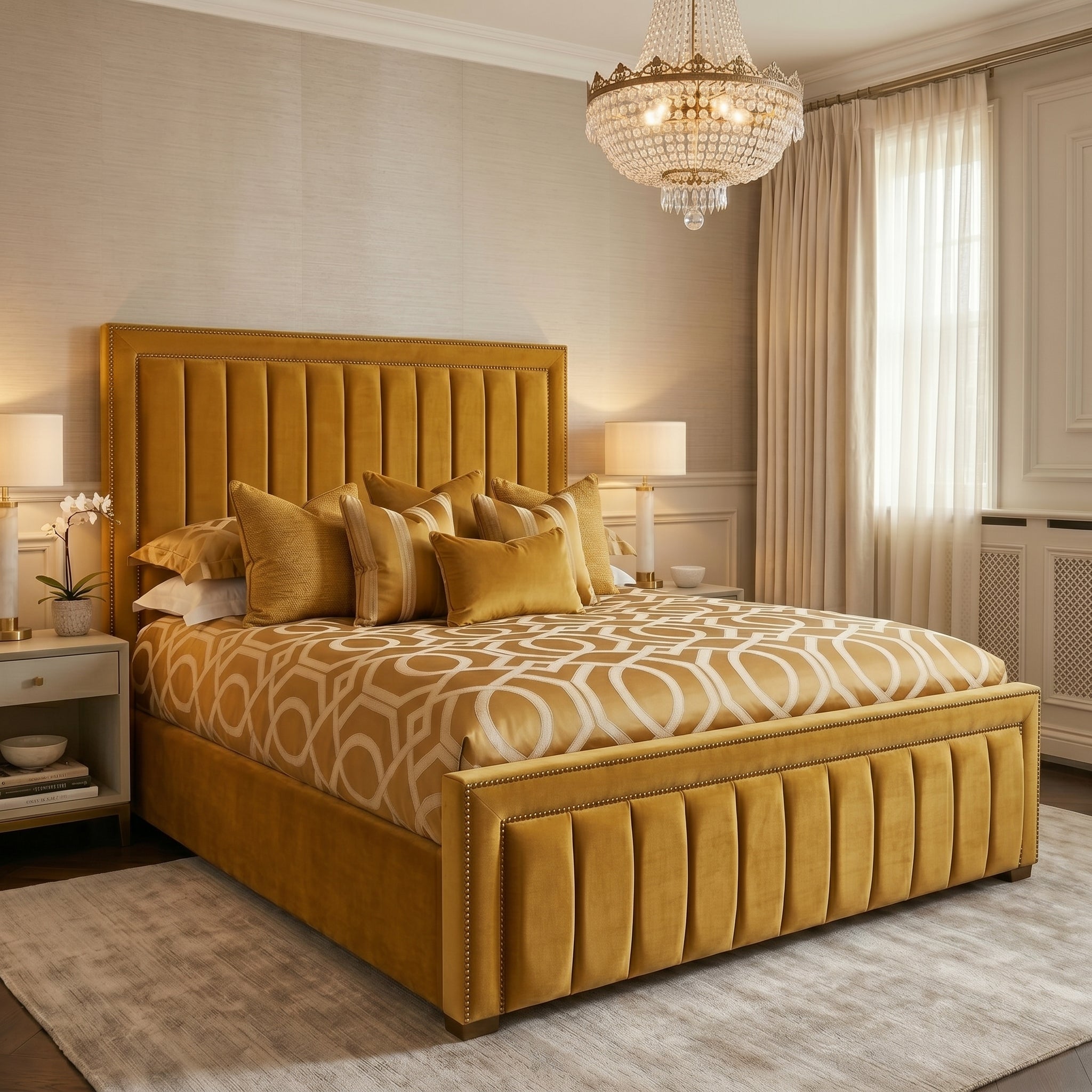 Modern Stripe King Panel Bed Frame