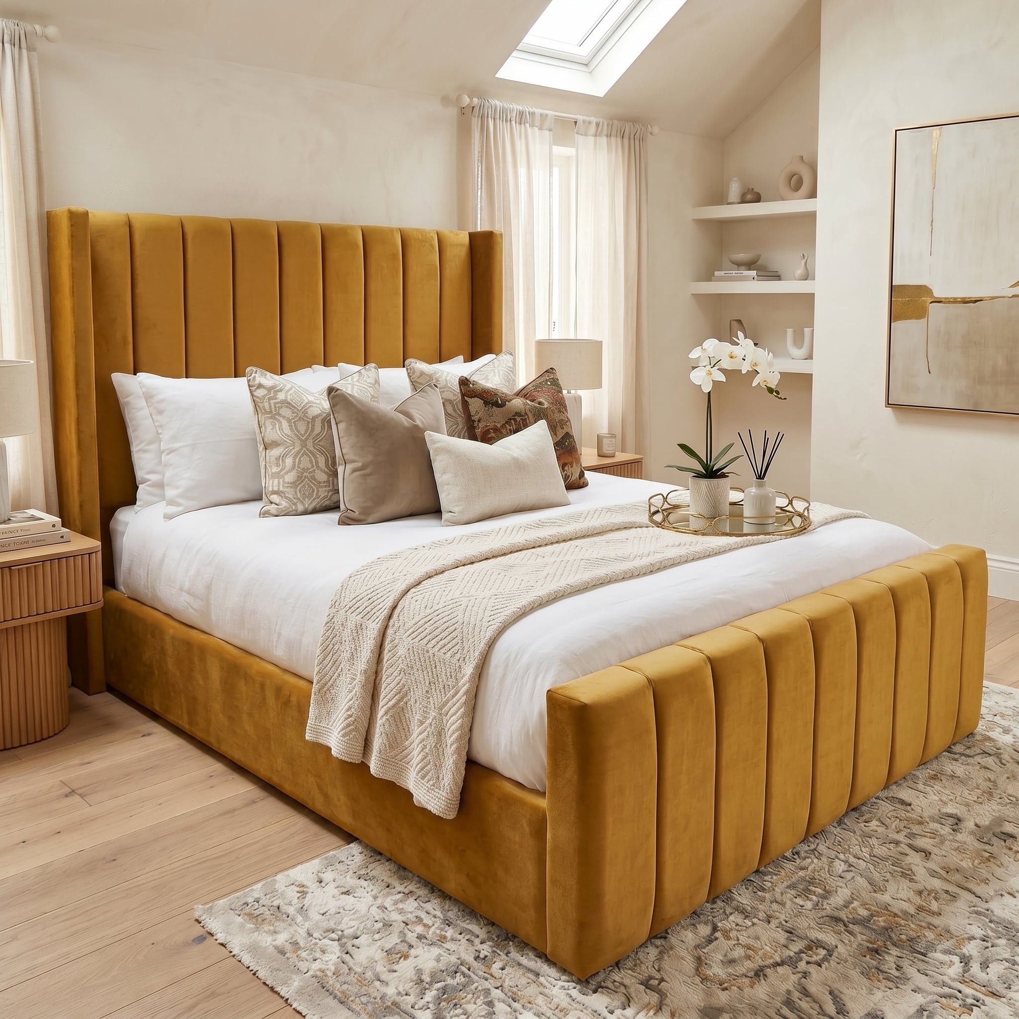 Wingback Line Panel Upholstered Bed Frame