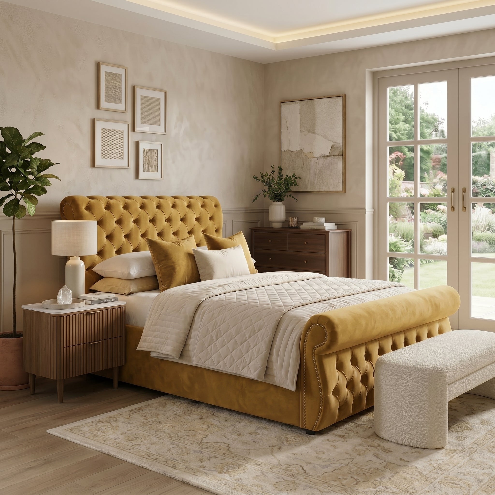 Elegant Upholstered Bed with Ottoman Storage Option