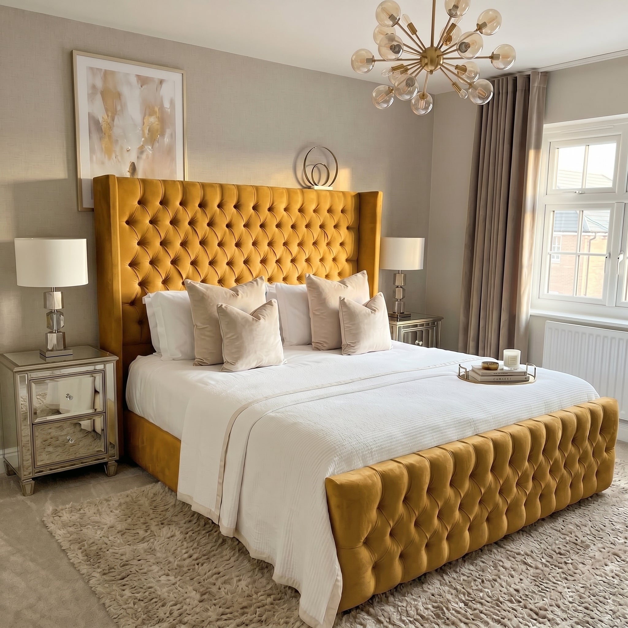 Wingback Upholstered Bed Frame Discounted Price