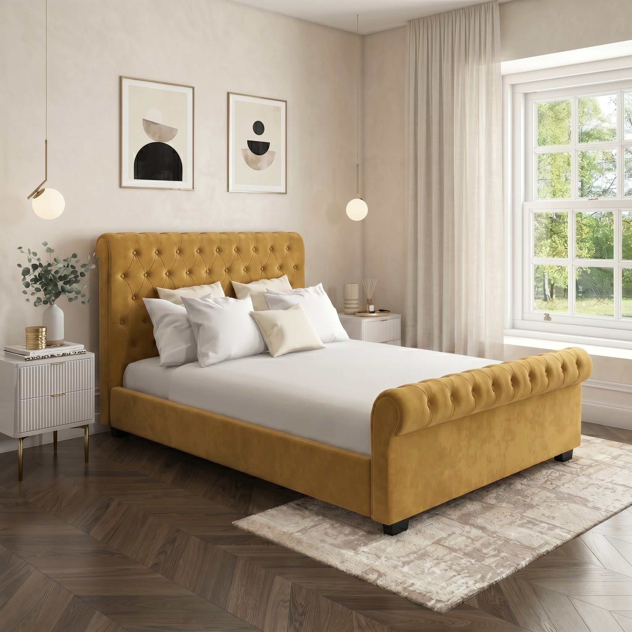 Elegant Modern Tufted Bed with Upholstered Frame