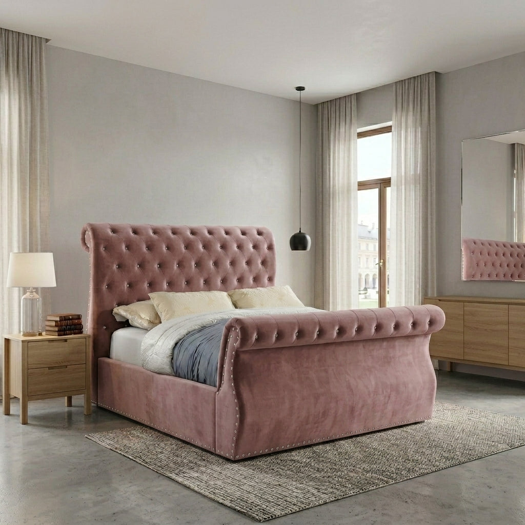 Luxurious Black Velvet Upholstered Bed