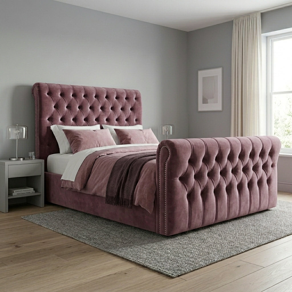 Luxurious Blue Velvet Tufted Bed Frame