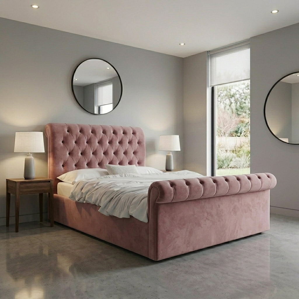 Grand Chesterfield Cream Sleigh Bed King Size