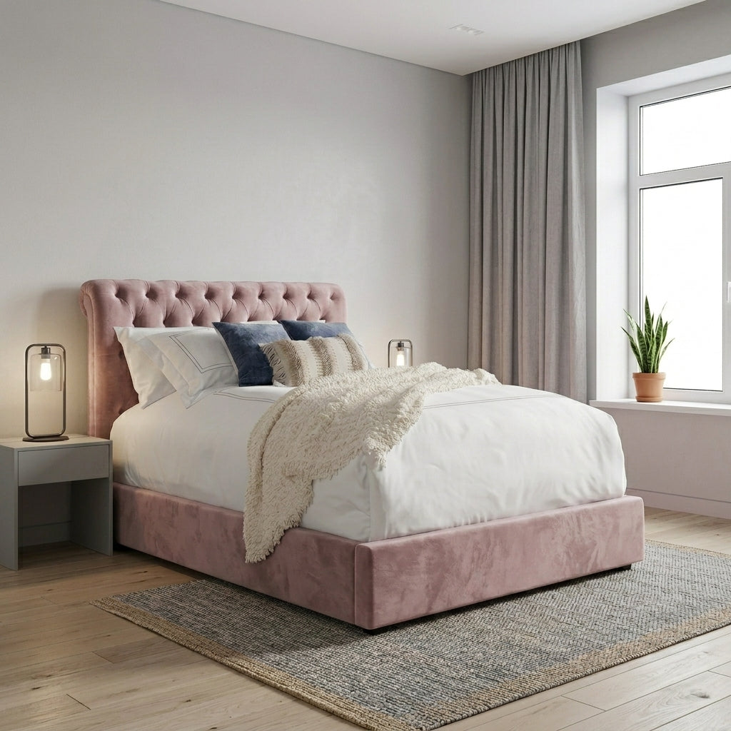 Elegant Modern Upholstered Bed with Tufted Headboard
