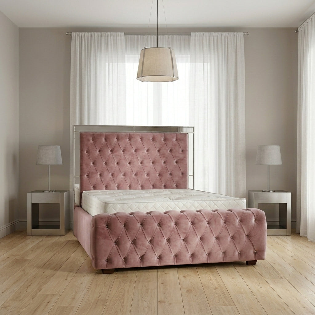 Elegance Mirror Bed Frame in Plush Velvet