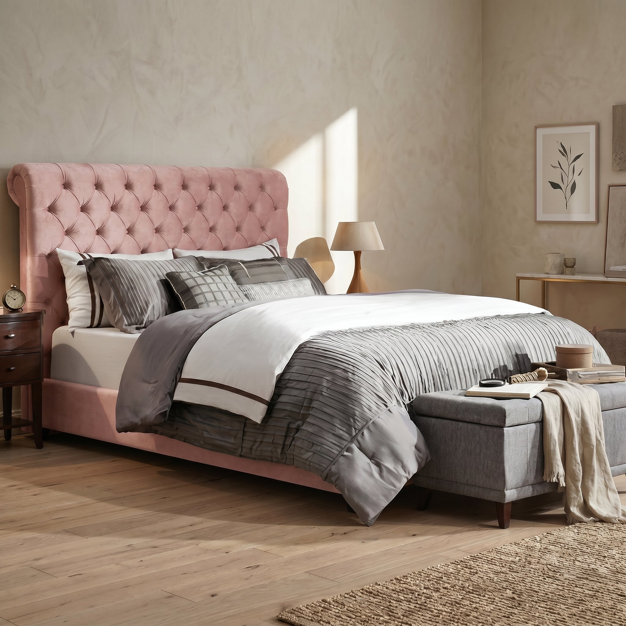Chesterfield Cream Sleigh Bed King Size