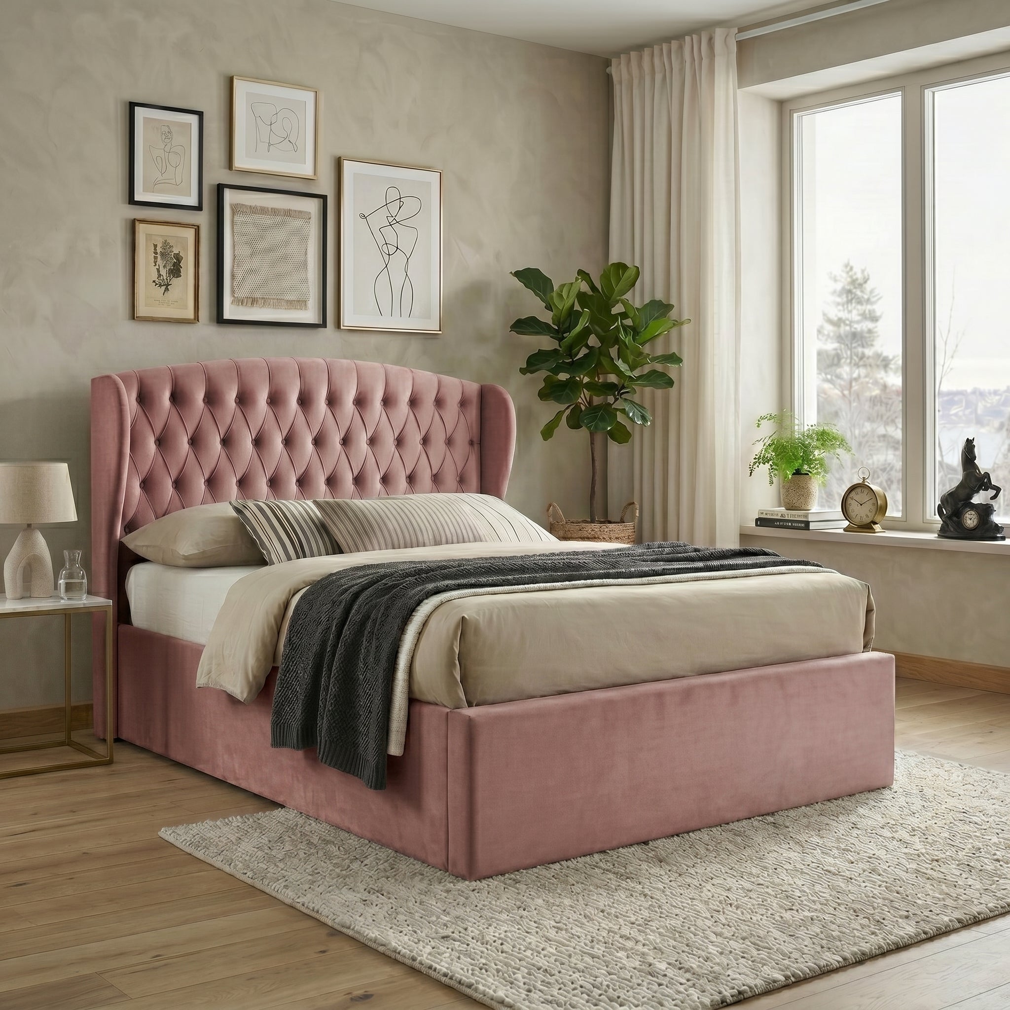 Elegant Blue Upholstered Ottoman Storage Bed