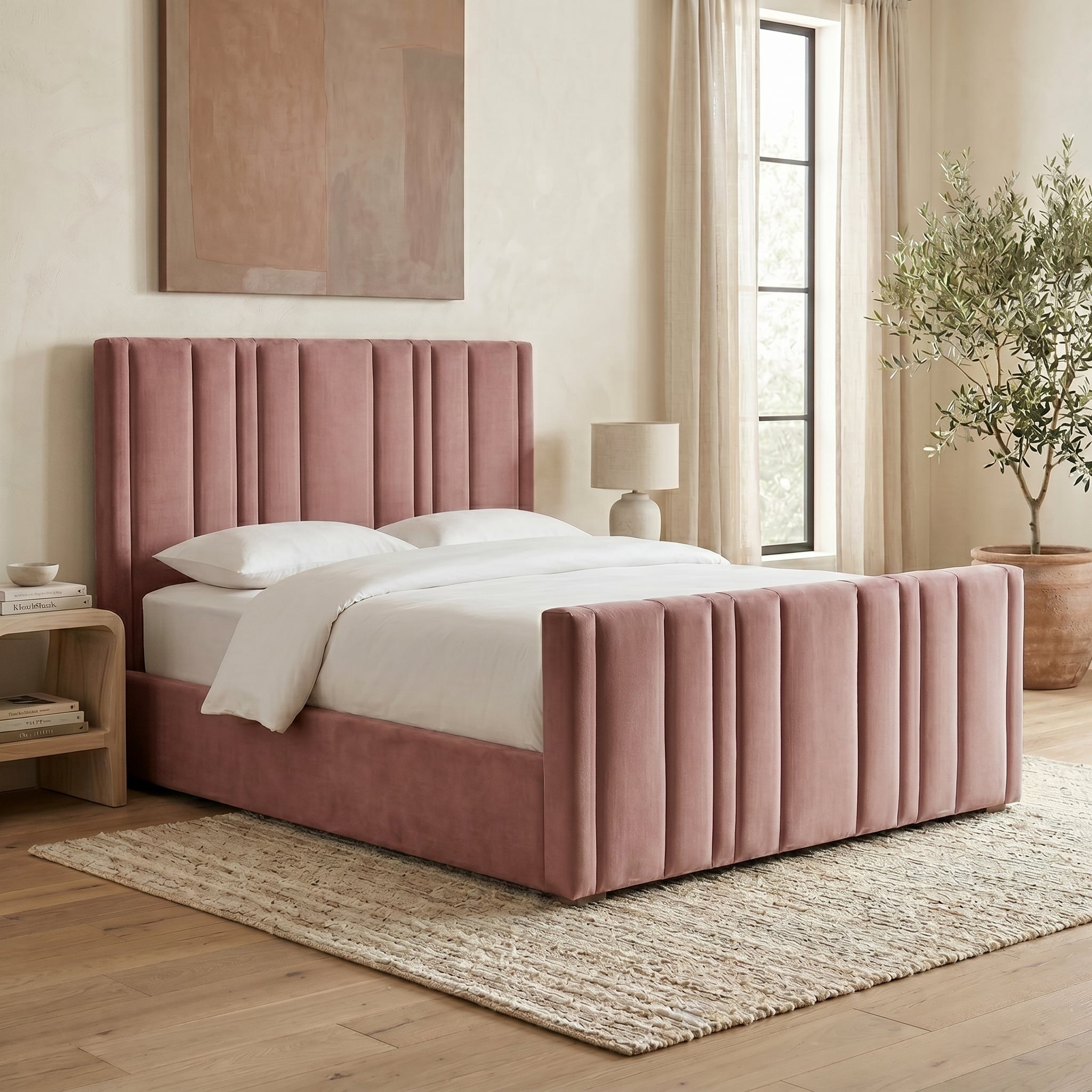 Upholstered Platform Bed with Vertical Channel Tufting