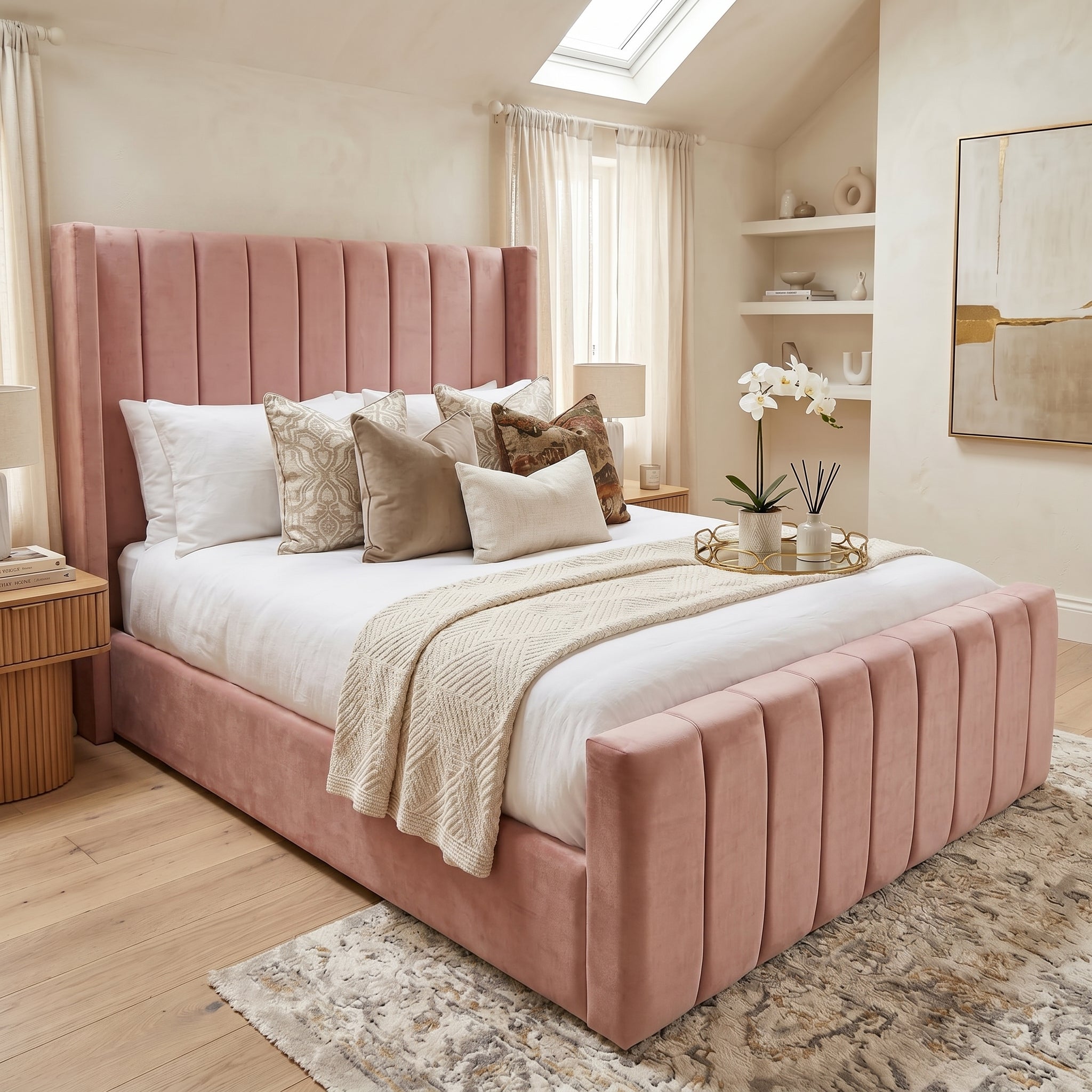 Wingback Line Panel Upholstered Bed Frame