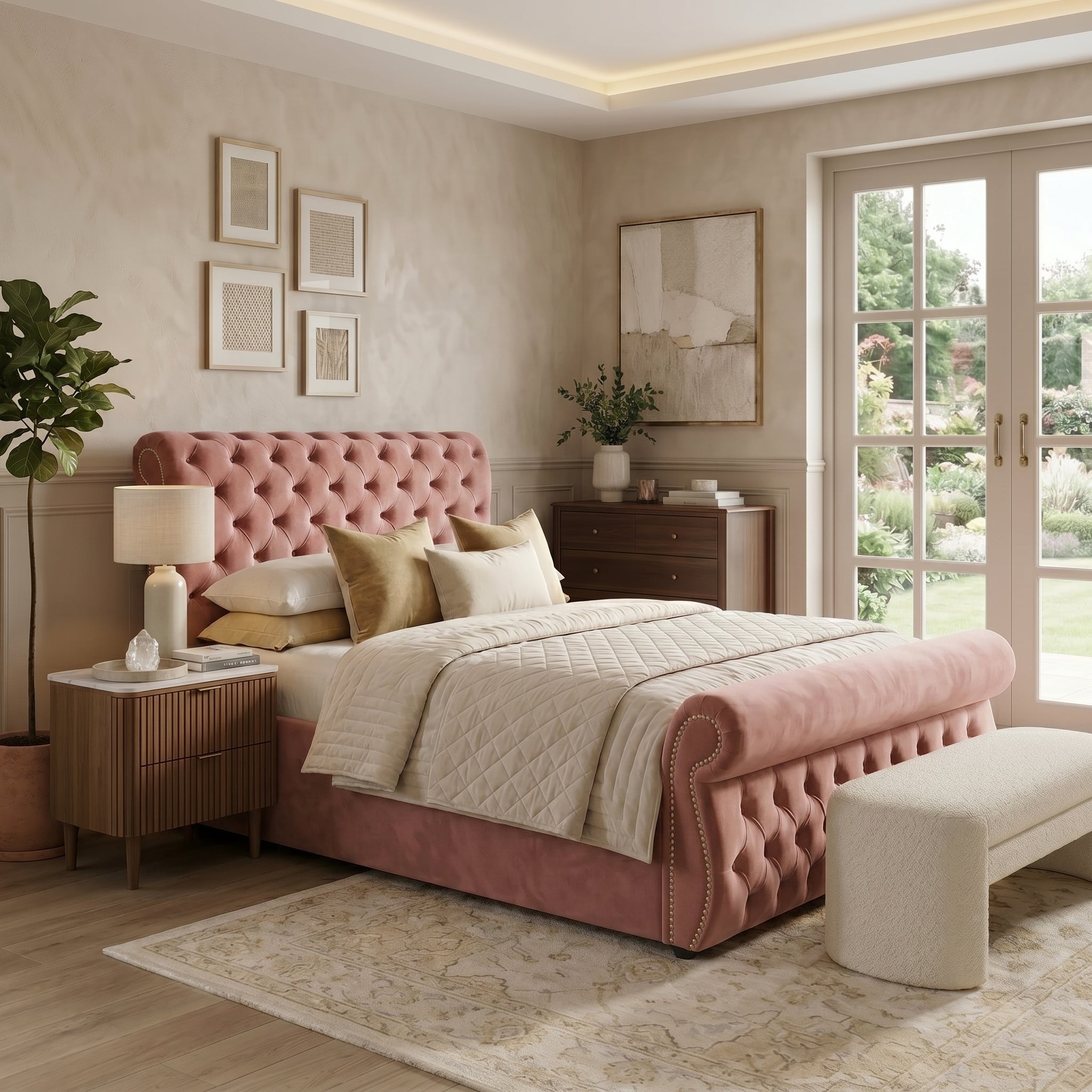 Elegant Upholstered Bed with Ottoman Storage Option