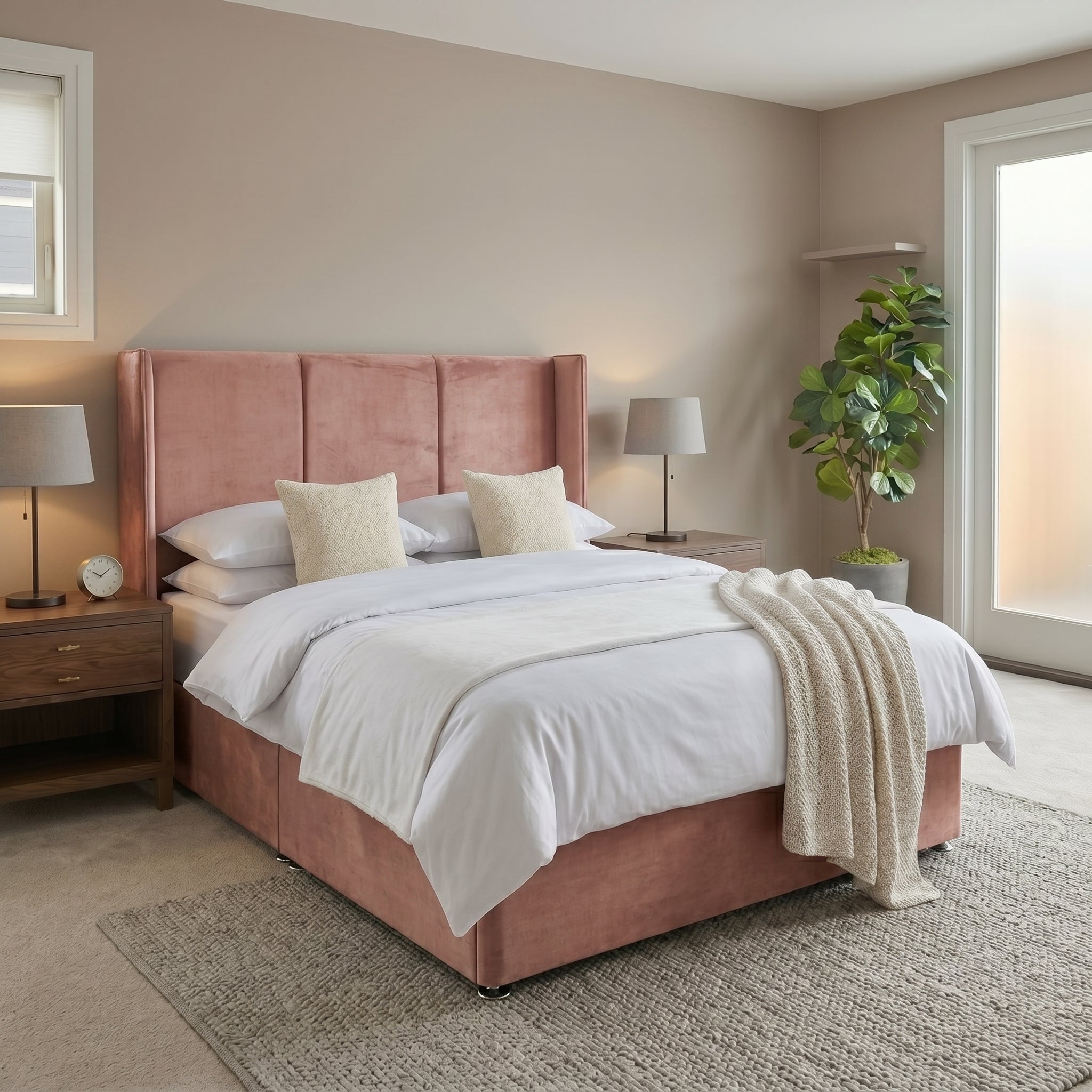 Wingback Upholstered Ottoman Bed Frame
