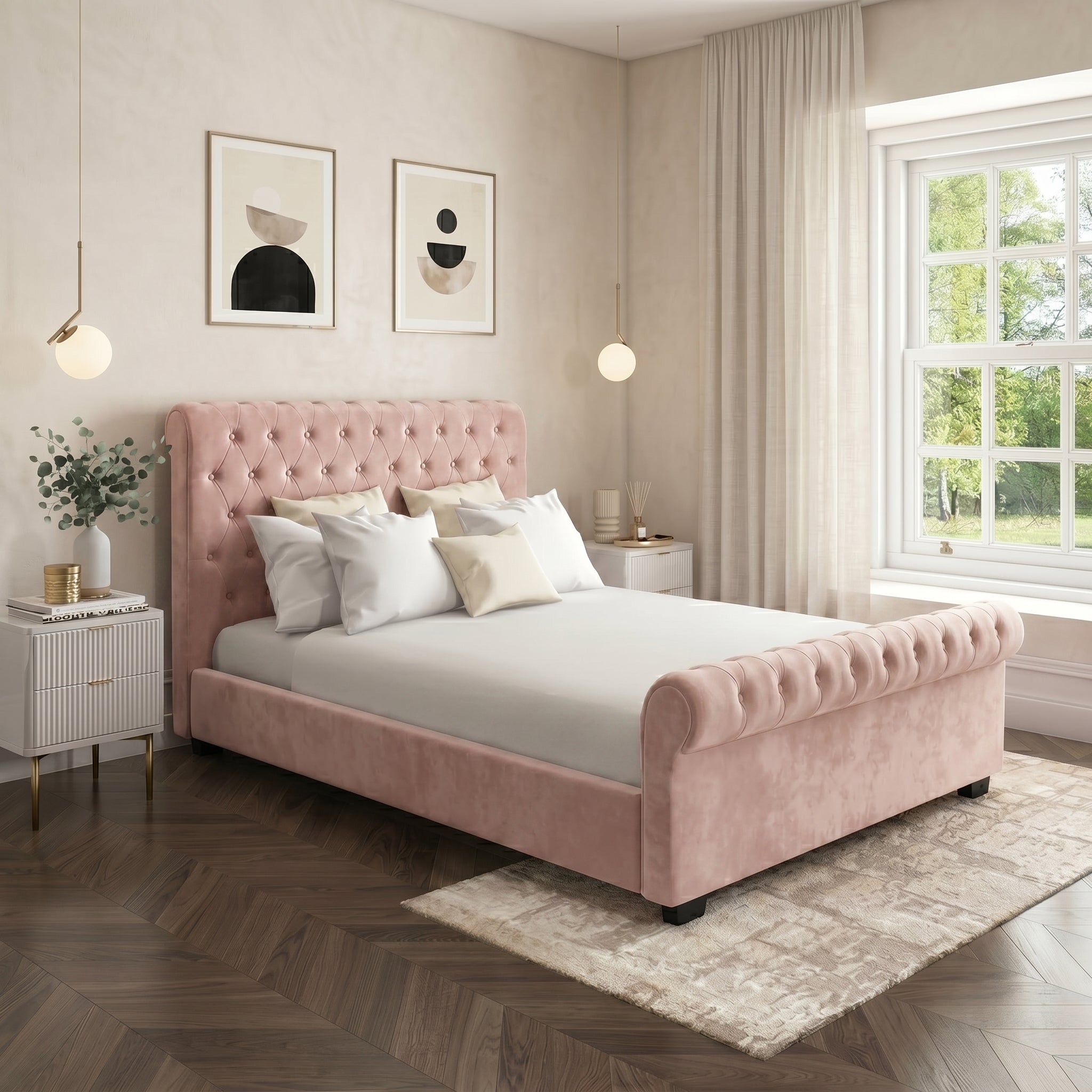 Elegant Modern Tufted Bed with Upholstered Frame