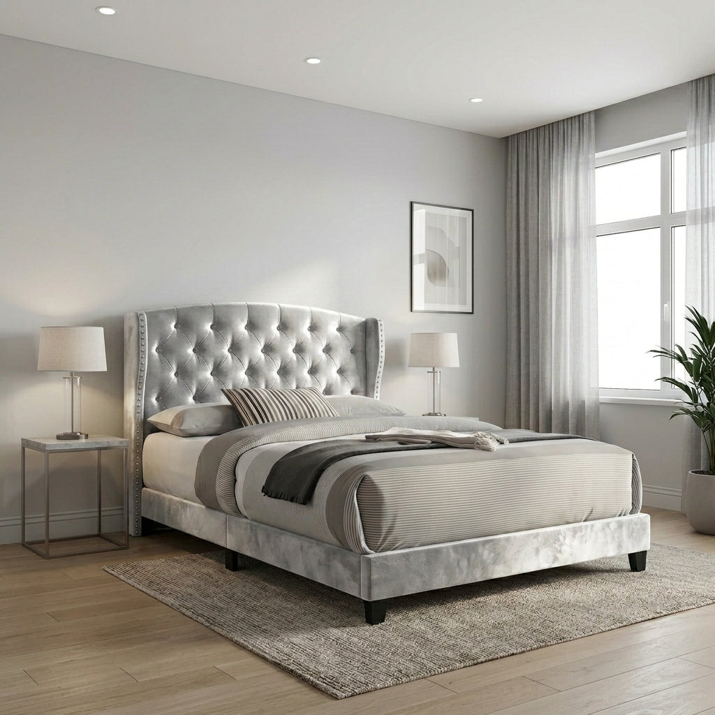Elegant Modern Upholstered Bed with Tufted Headboard