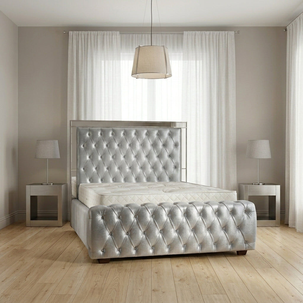 Elegance Mirror Bed Frame in Plush Velvet