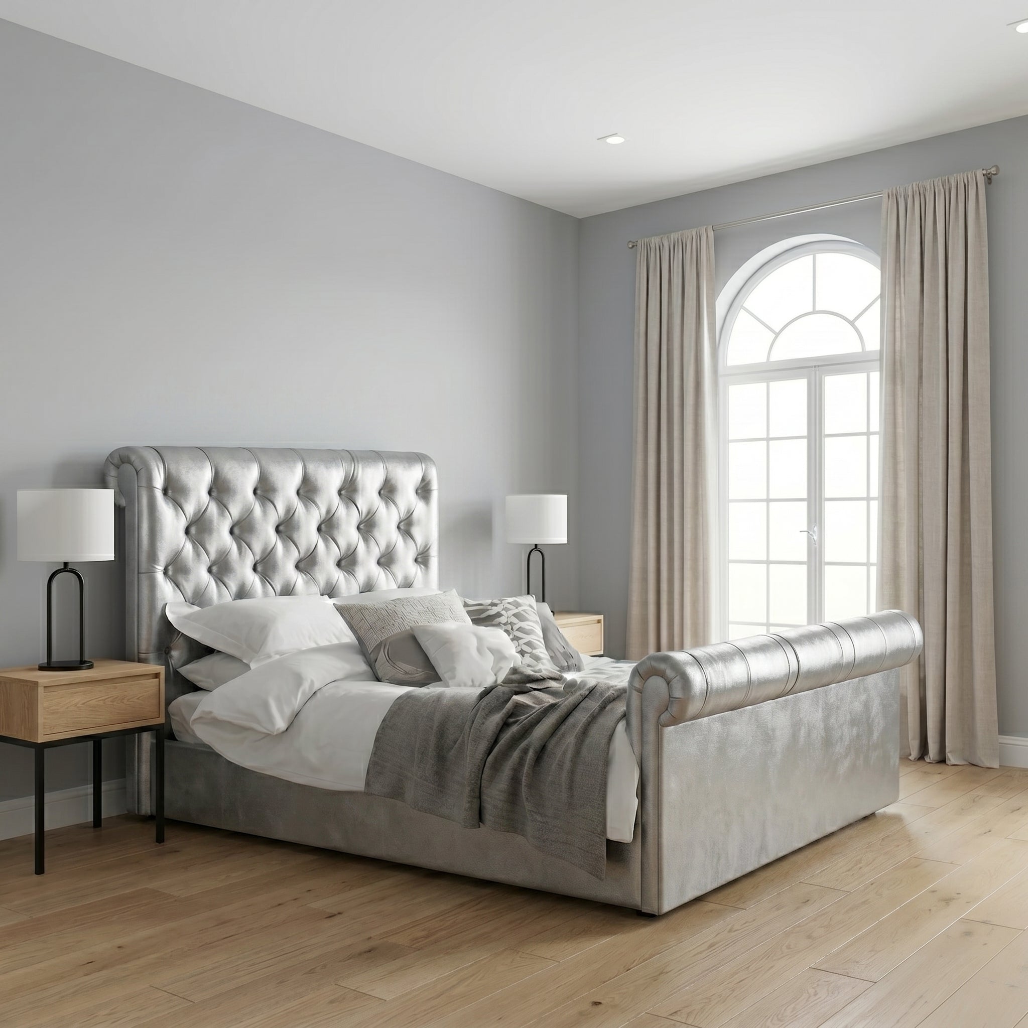 Chesterfield Cream Sleigh Bed King Size