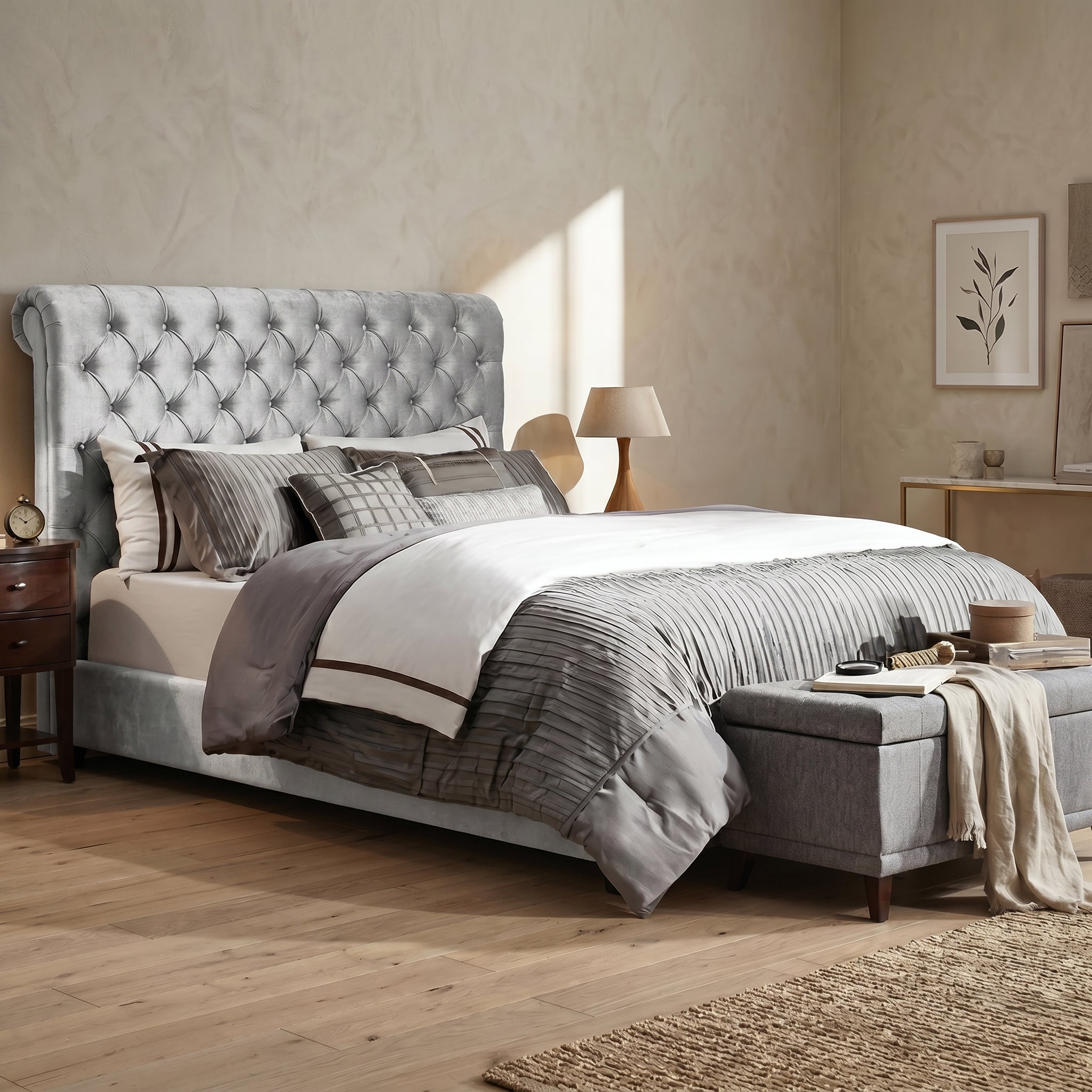 Chesterfield Cream Sleigh Bed King Size