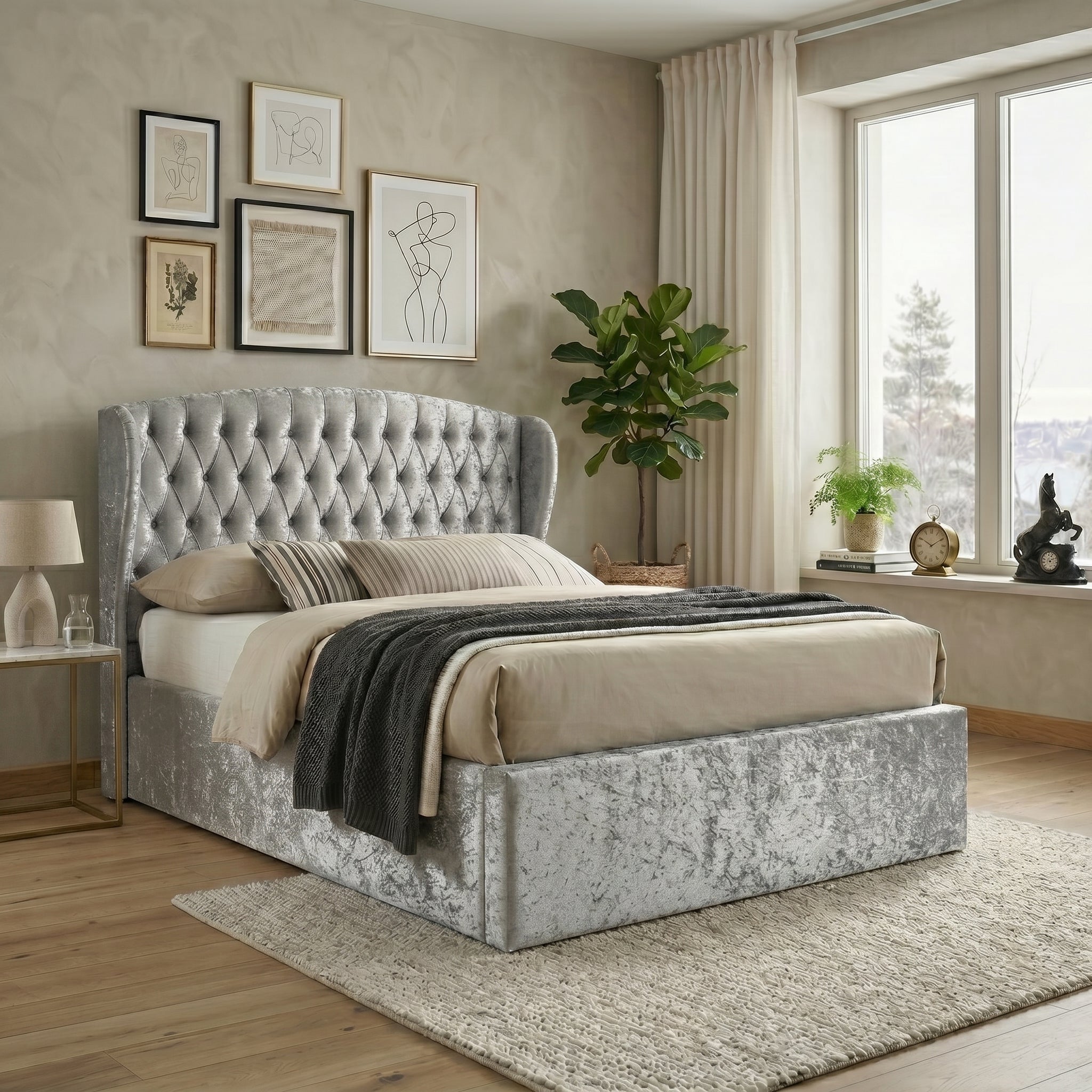 Elegant Blue Upholstered Ottoman Storage Bed