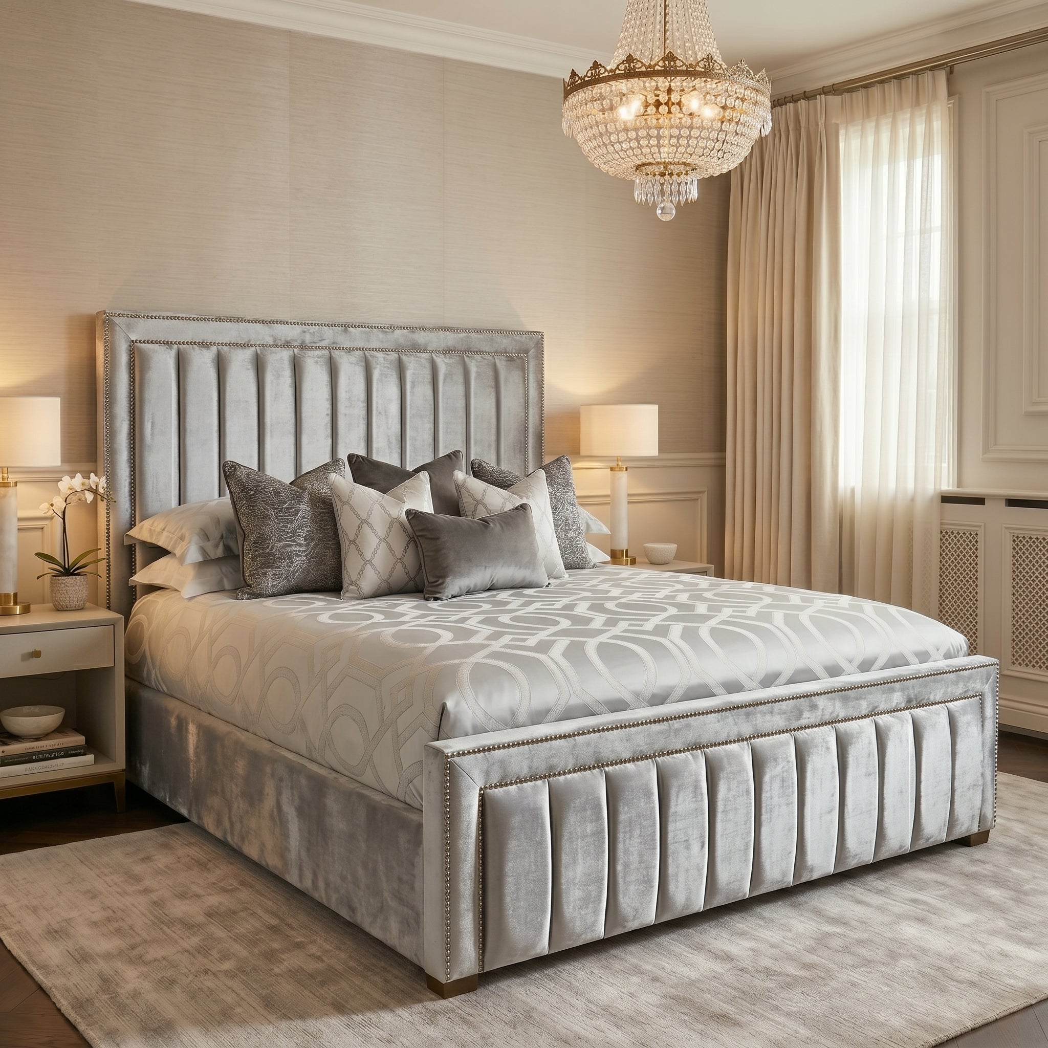 Modern Stripe King Panel Bed Frame