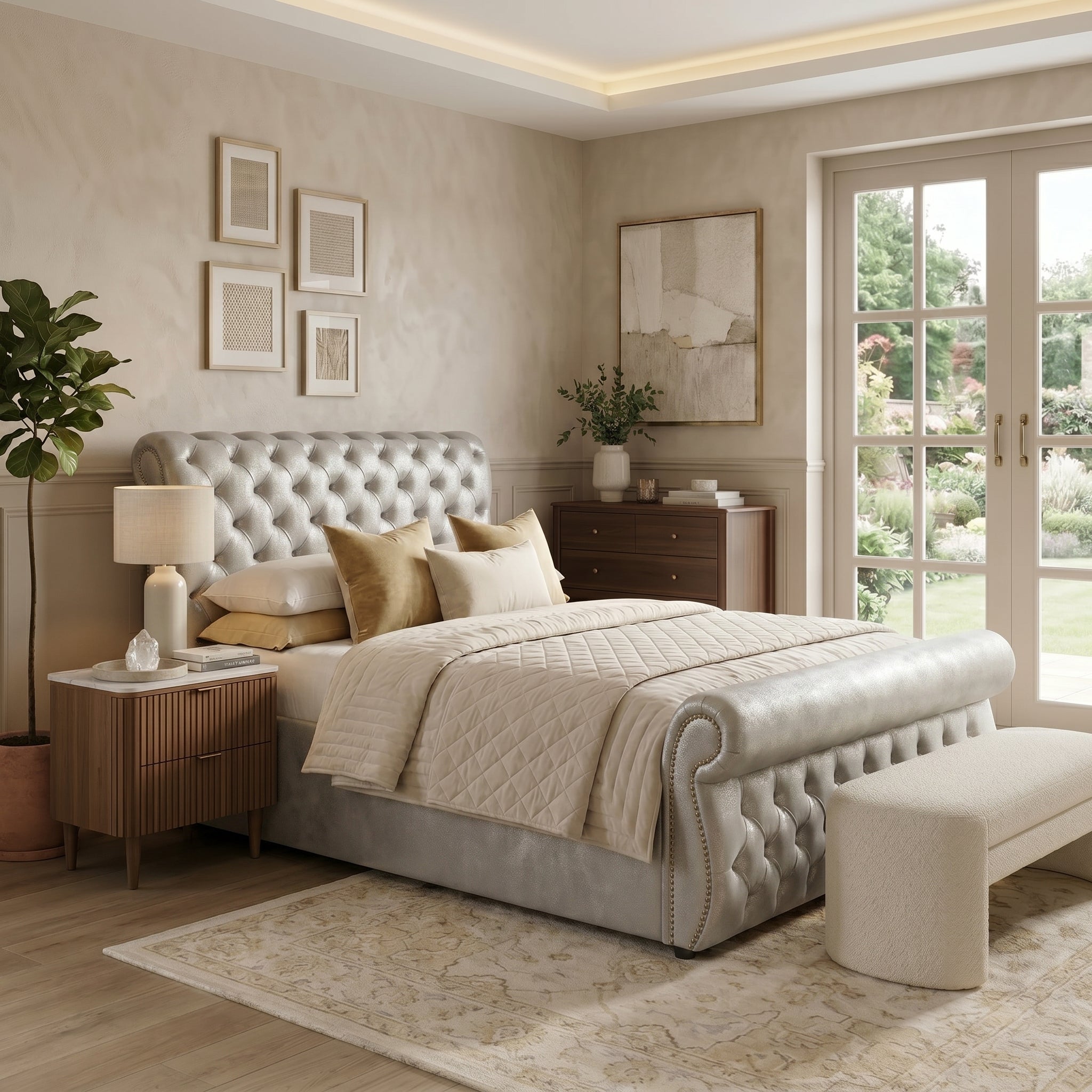 Elegant Upholstered Bed with Ottoman Storage Option