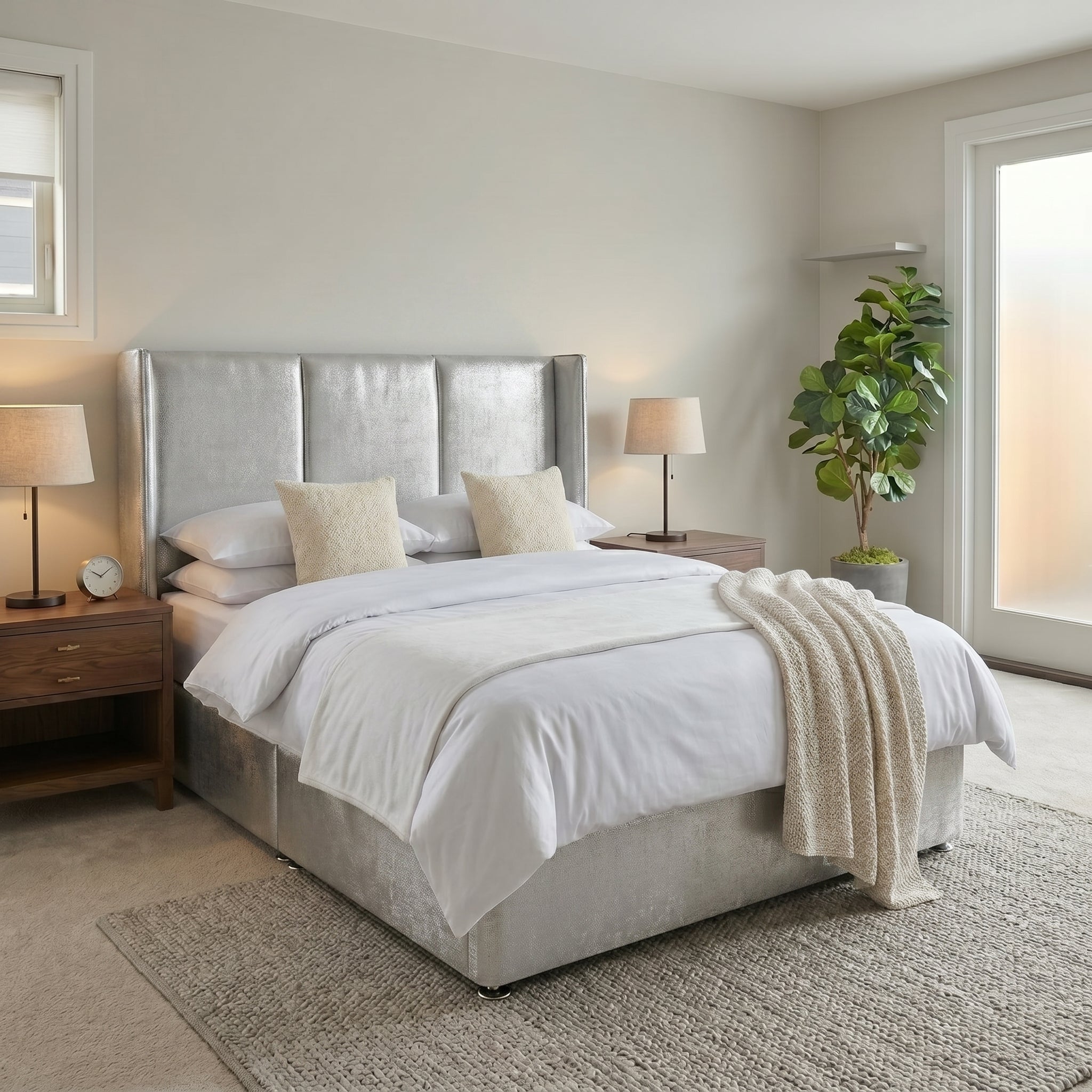 Wingback Upholstered Ottoman Bed Frame