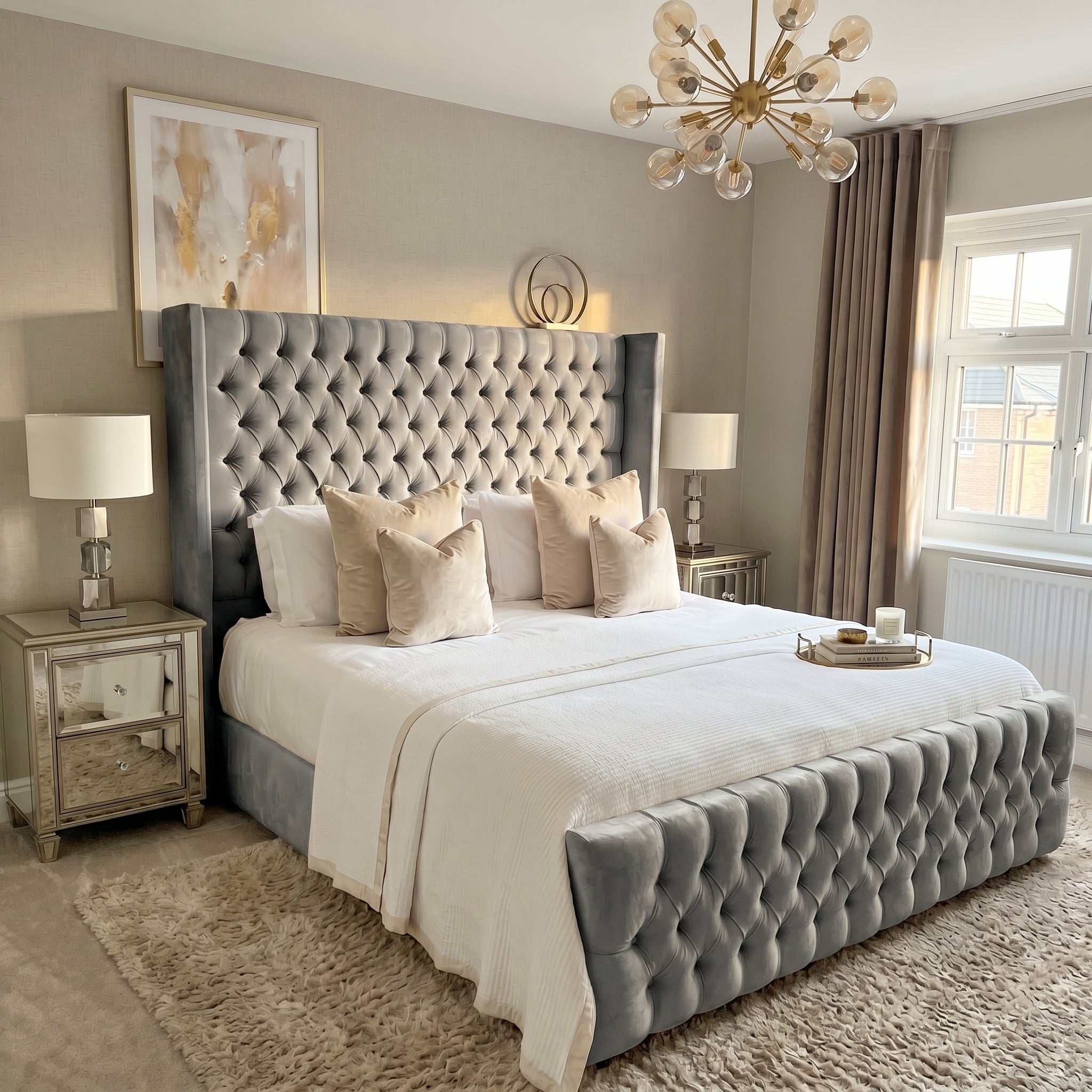Wingback Upholstered Bed Frame Discounted Price