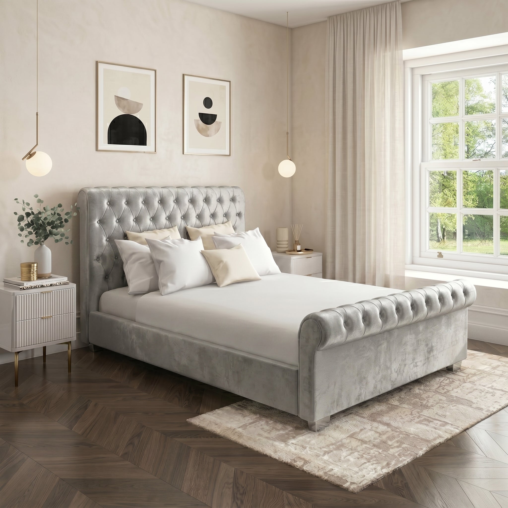 Elegant Modern Tufted Bed with Upholstered Frame
