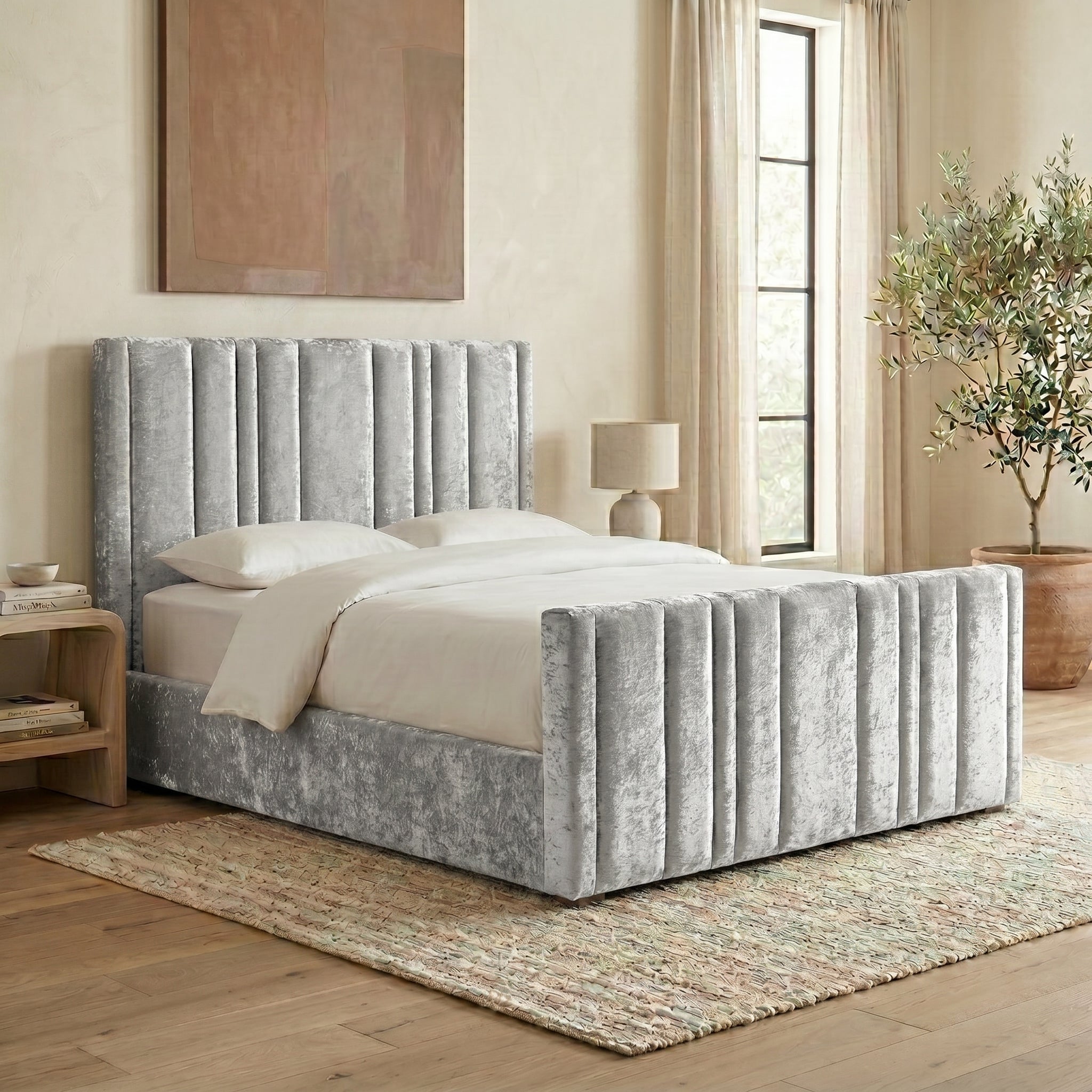Upholstered Platform Bed with Vertical Channel Tufting