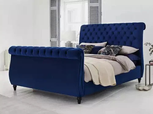 Blue Sleigh Bed Frame With Matching Headboard | Footboard