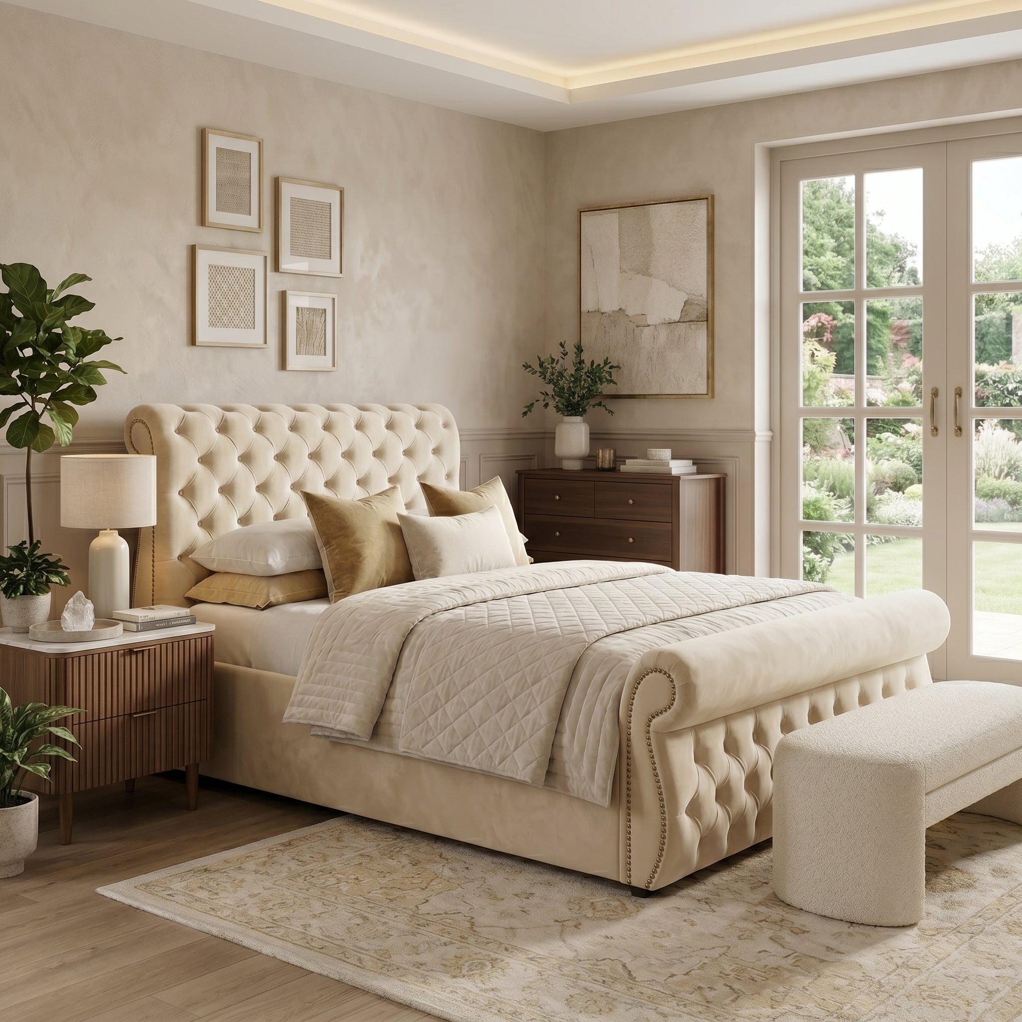 Elegant Upholstered Bed with Ottoman Storage Option