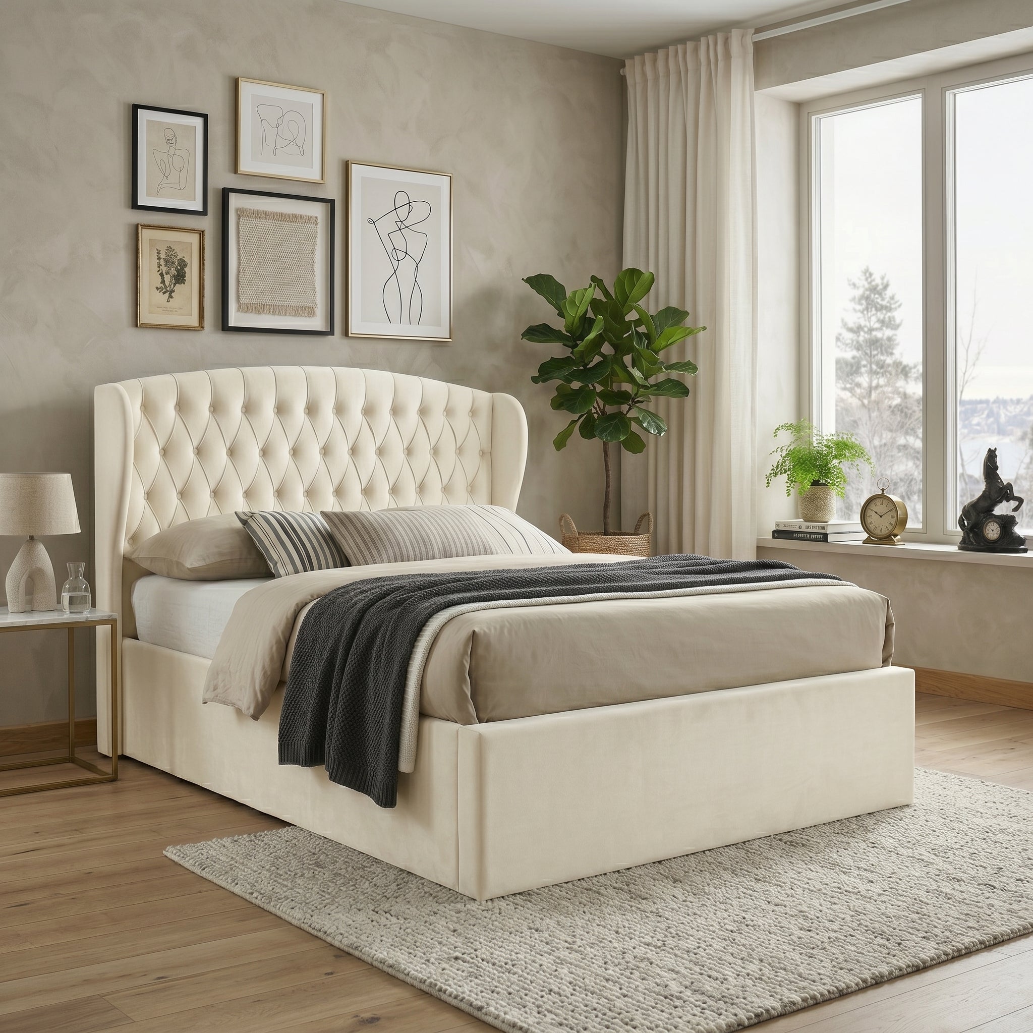 Elegant Blue Upholstered Ottoman Storage Bed