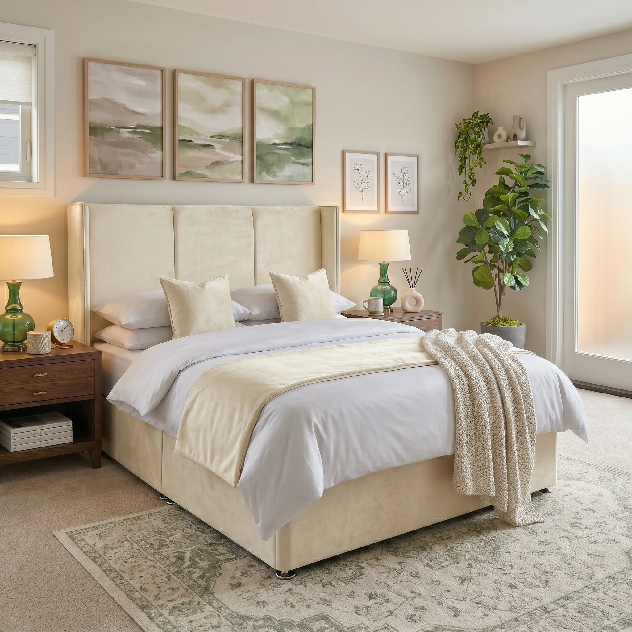 Wingback Upholstered Ottoman Bed Frame