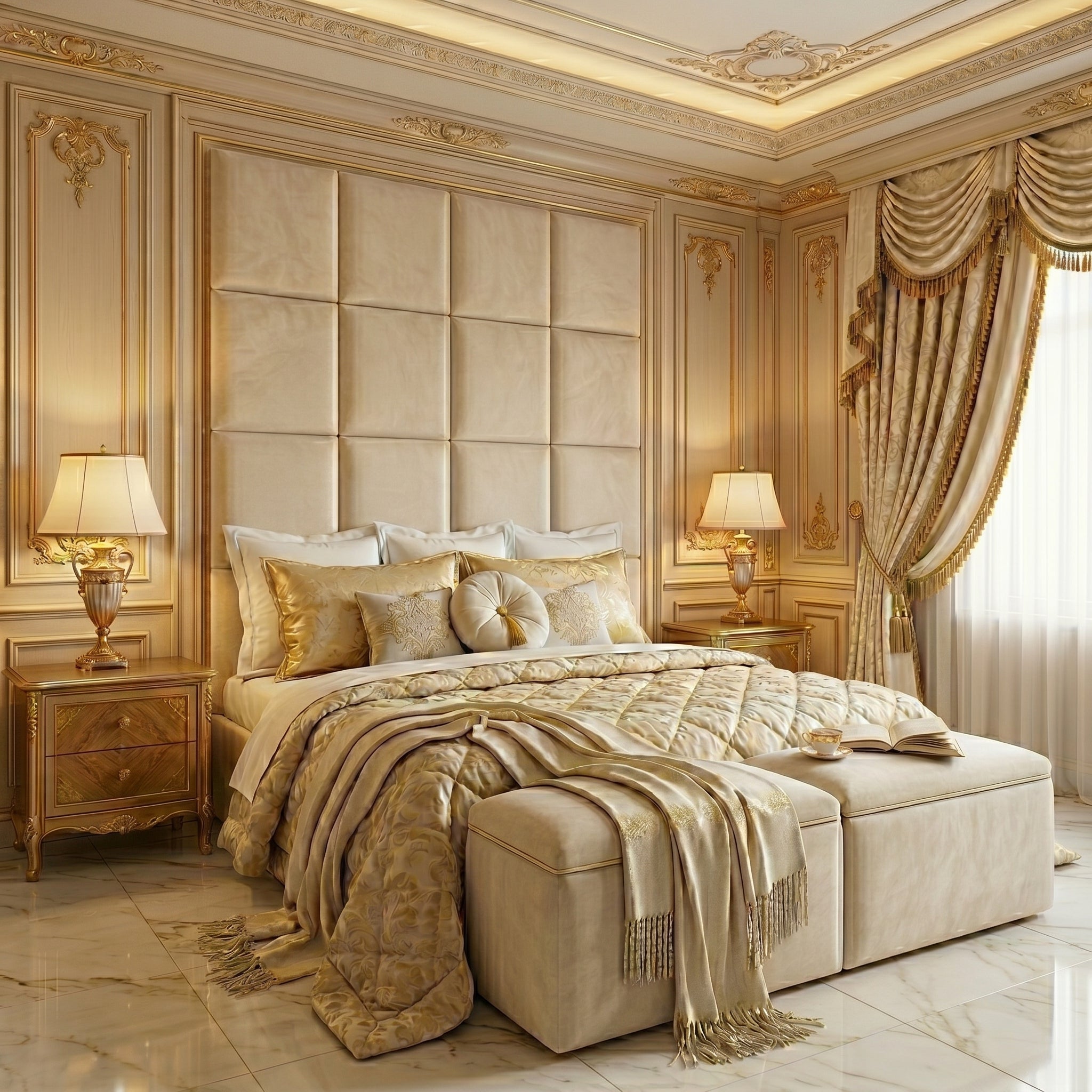 Luxe Padded Panel Bed Frame with High Headboard