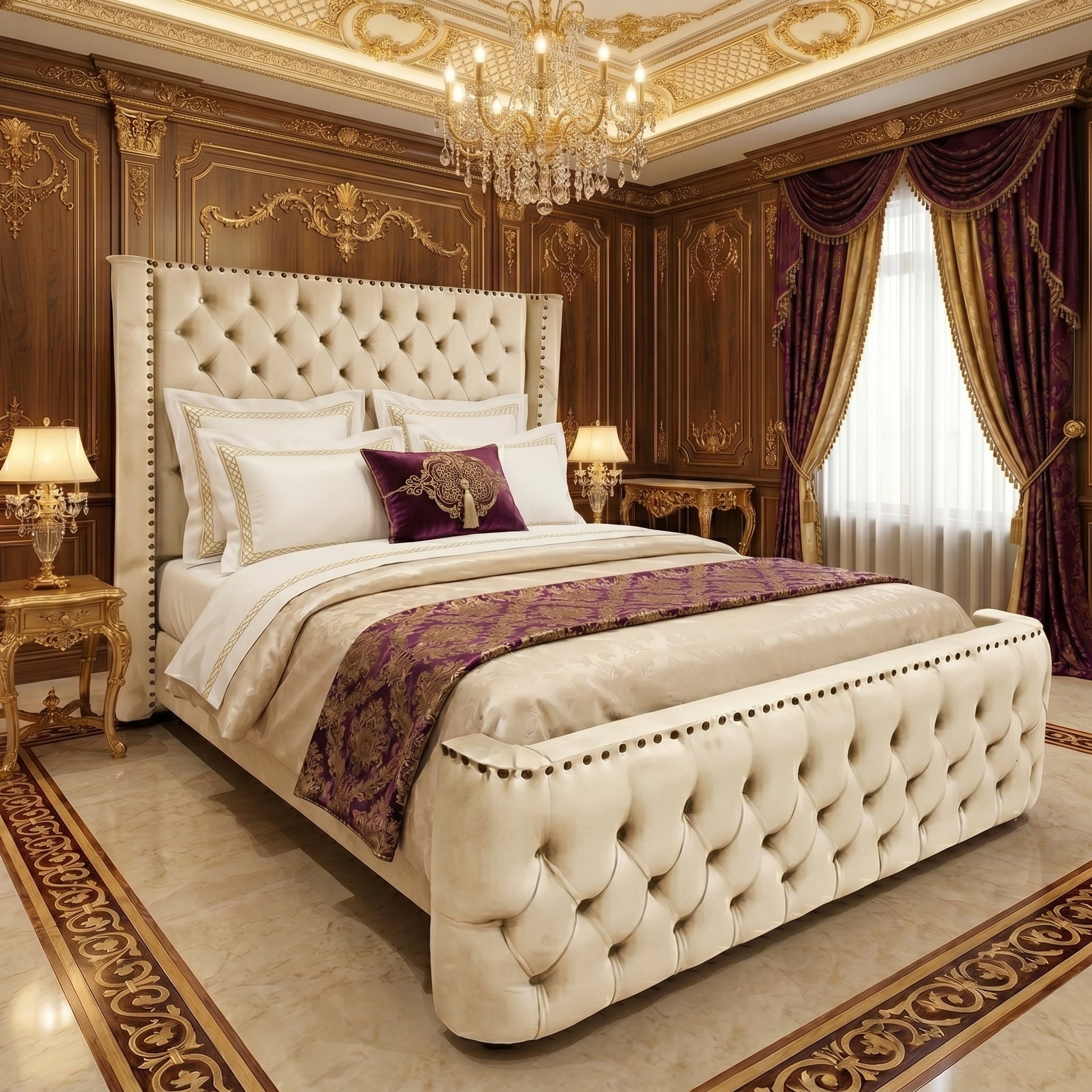 Luxurious Tufted Bed with High Headboard