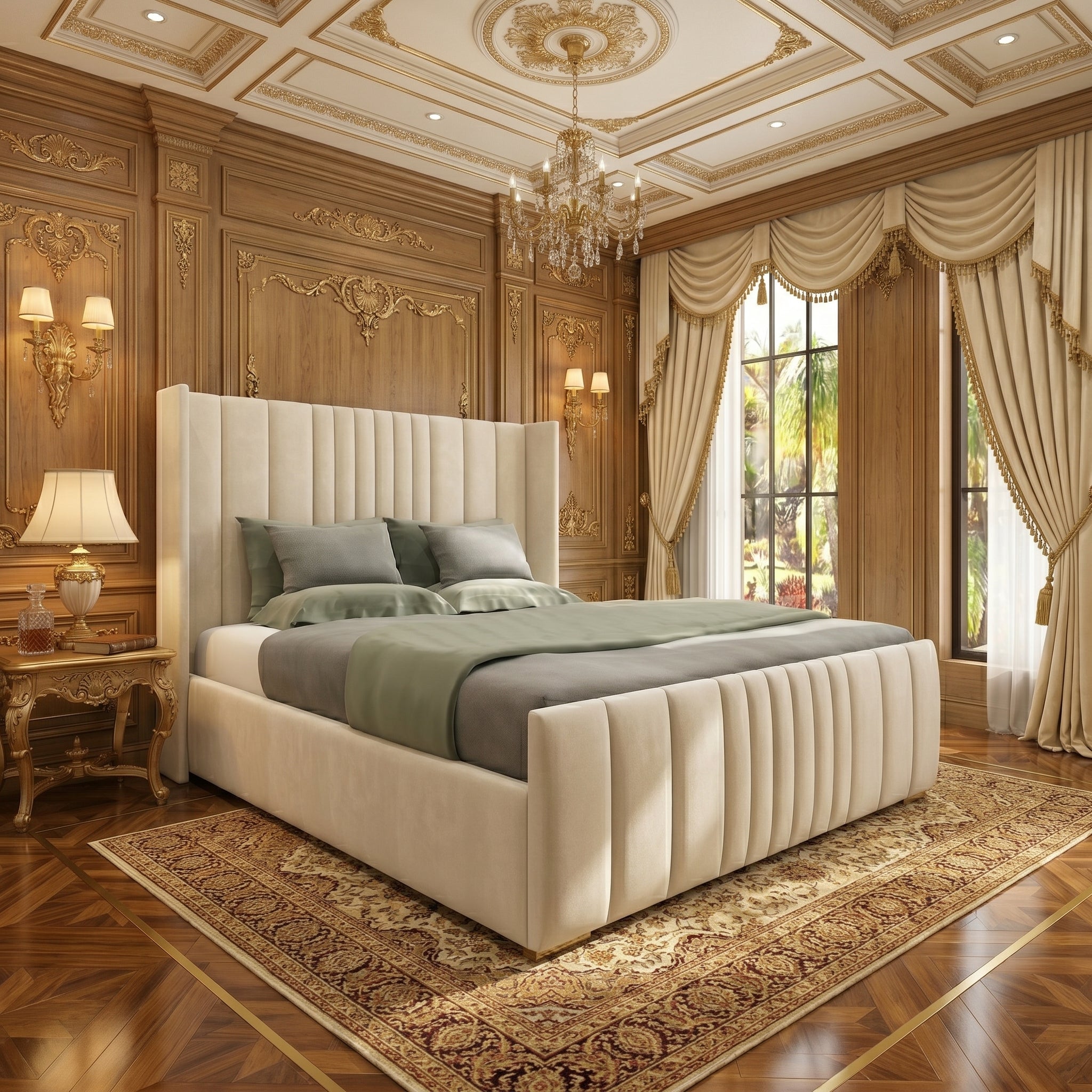 Winged Headboard Bed Frame With Ottoman Storage