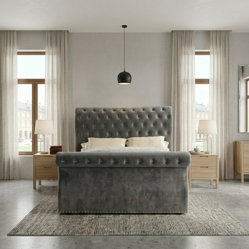 Luxurious Black Velvet Upholstered Bed
