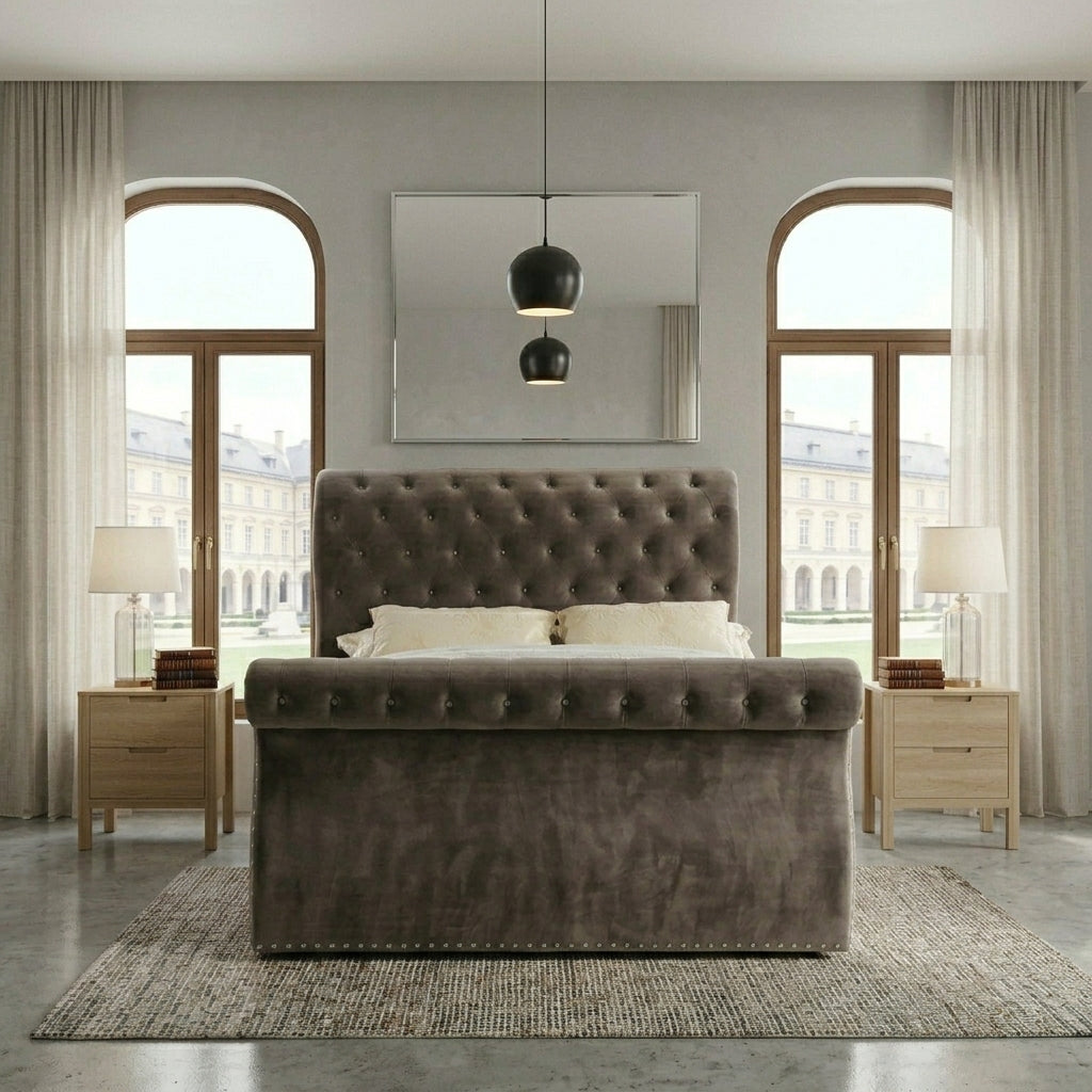 Luxurious Black Velvet Upholstered Bed