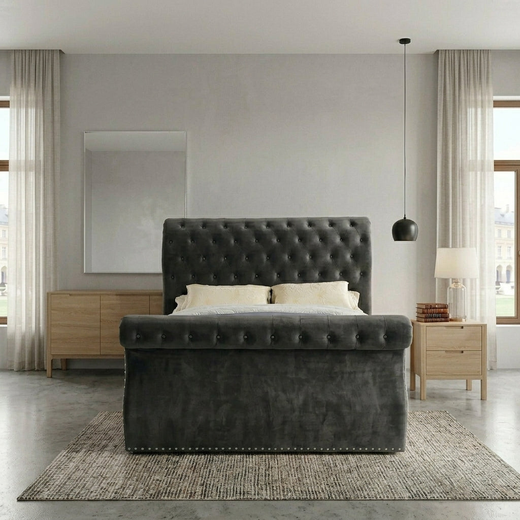 Luxurious Black Velvet Upholstered Bed