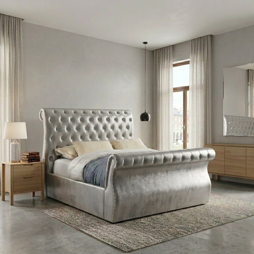 Luxurious Black Velvet Upholstered Bed