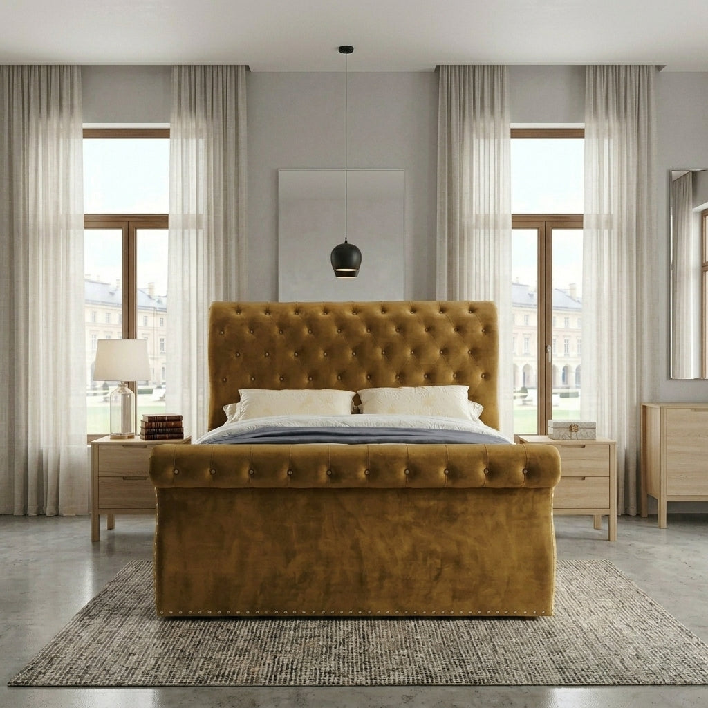 Luxurious Black Velvet Upholstered Bed
